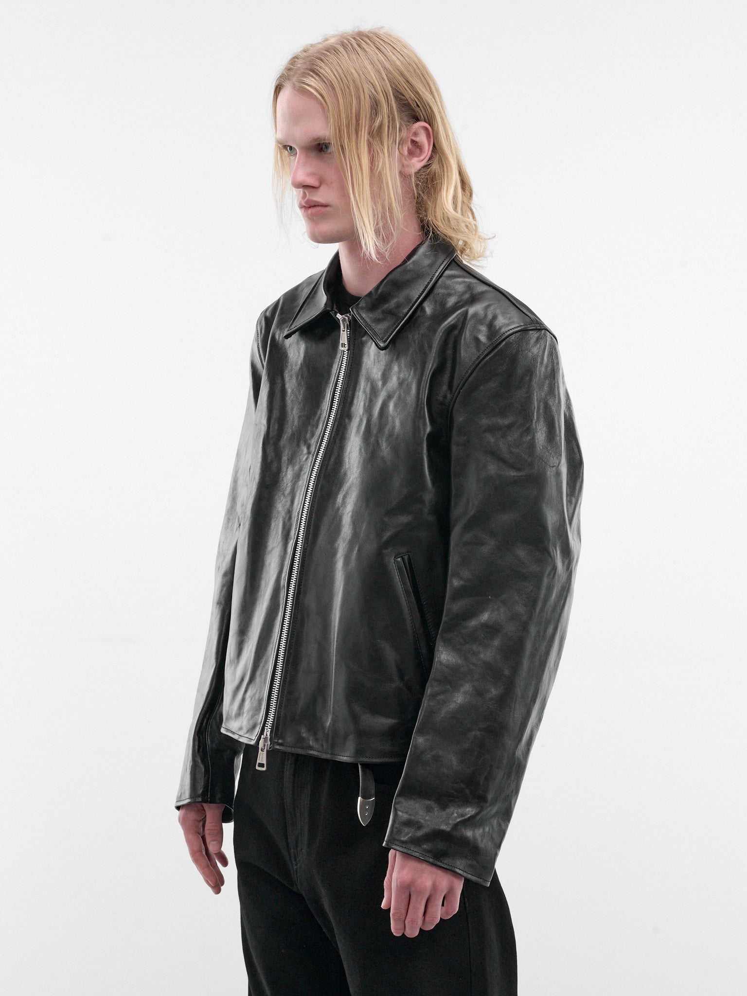 Black Leather Mini Jacket (M4239MTD-TOP-DYED-BLACK)