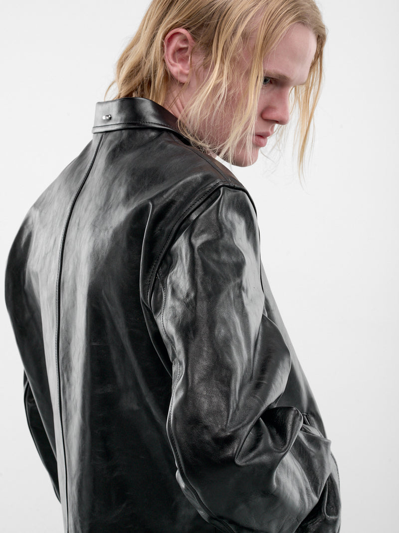 Black Leather Mini Jacket (M4239MTD-TOP-DYED-BLACK)