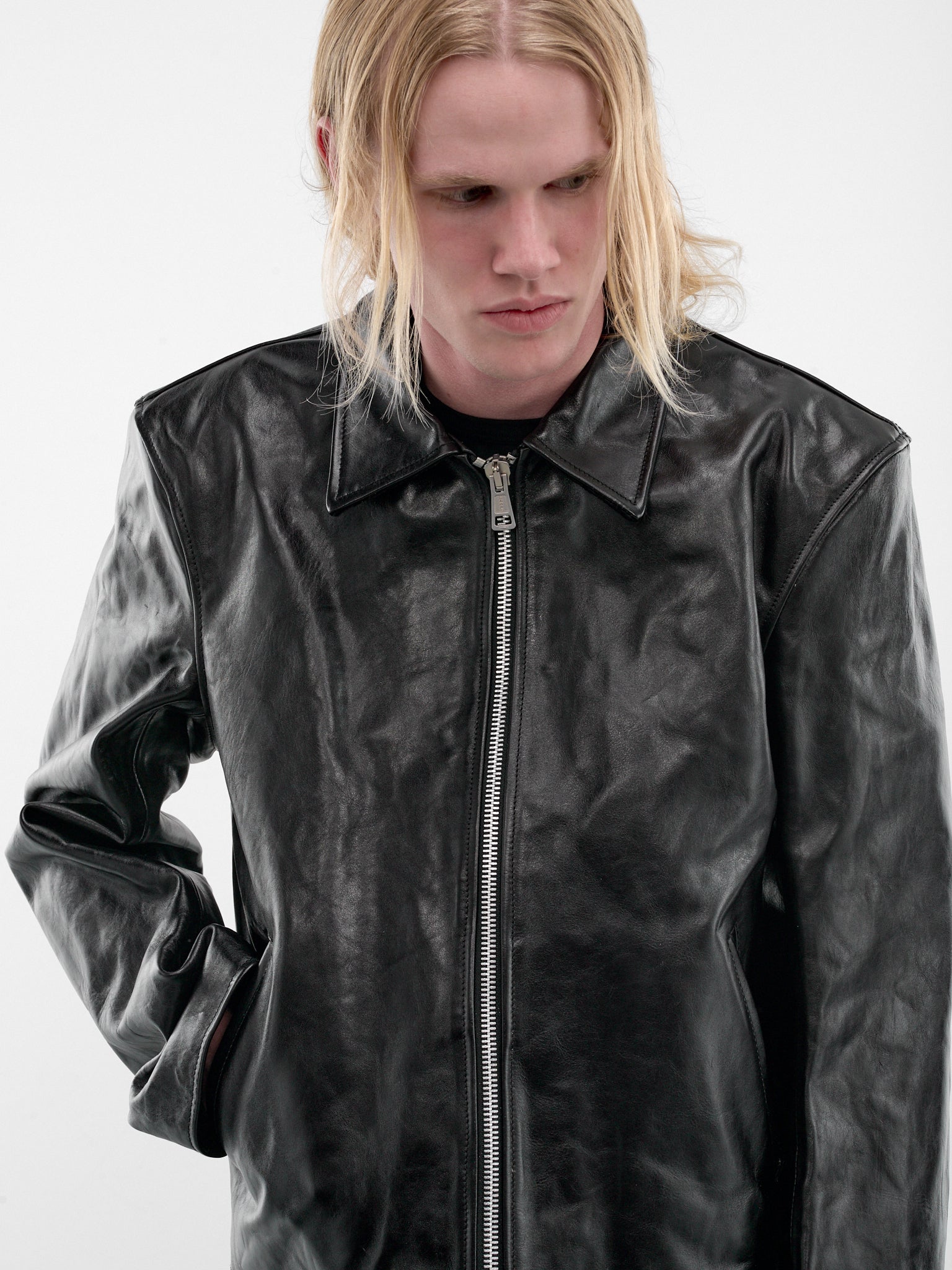Black Leather Mini Jacket (M4239MTD-TOP-DYED-BLACK)