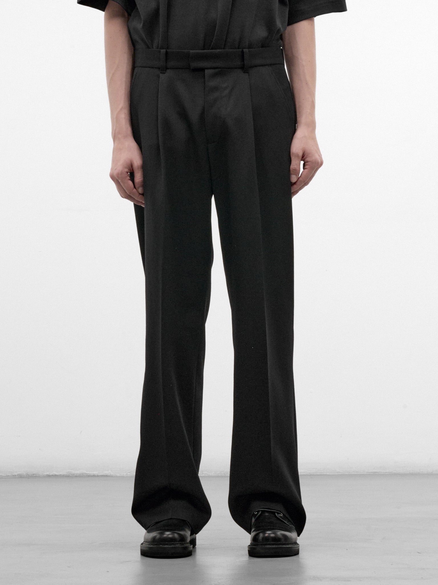 Black Wool Slack Bootcut Trousers (M4254SC-COARSE-BLACK)
