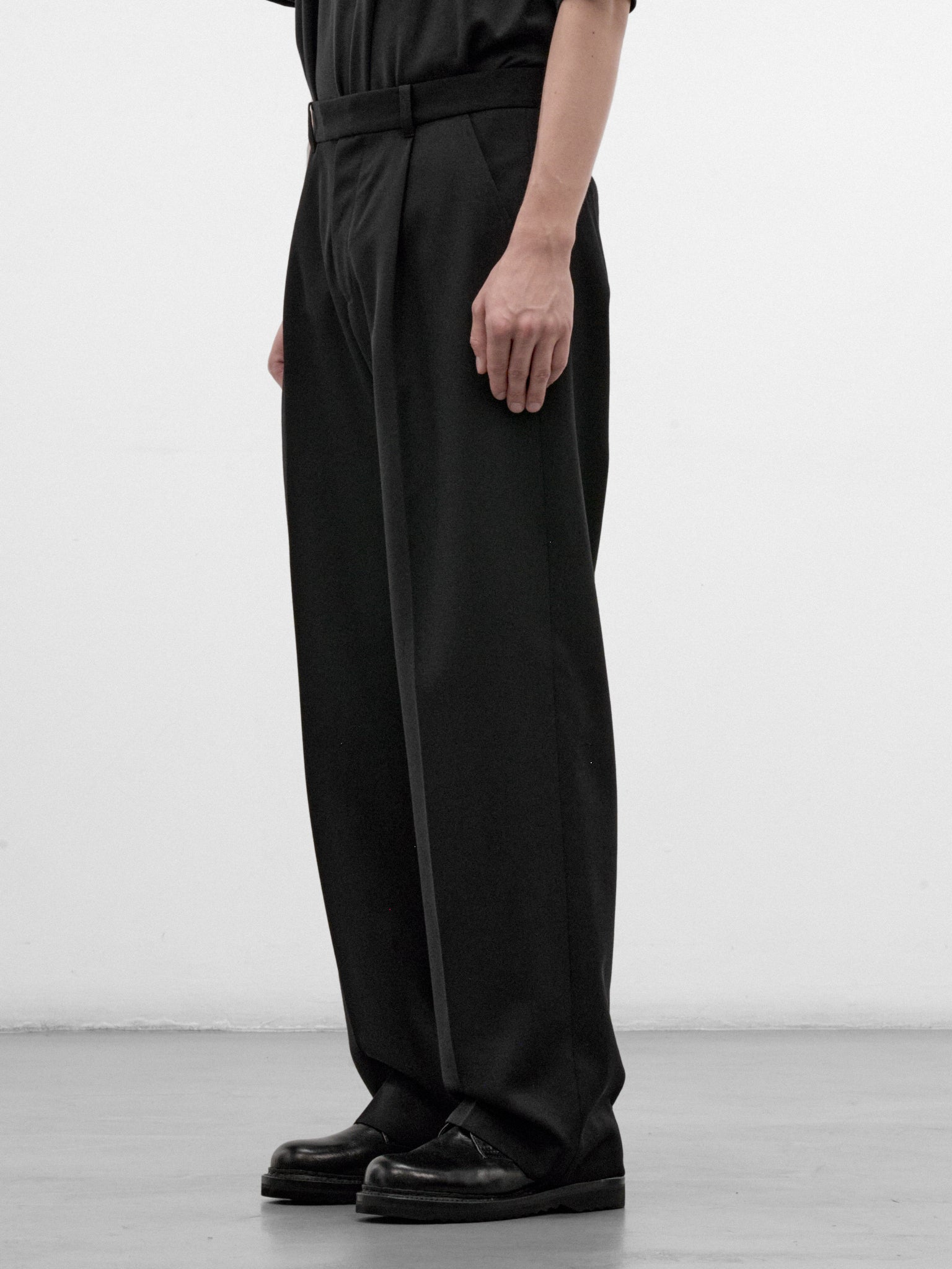 Black Wool Slack Bootcut Trousers (M4254SC-COARSE-BLACK)