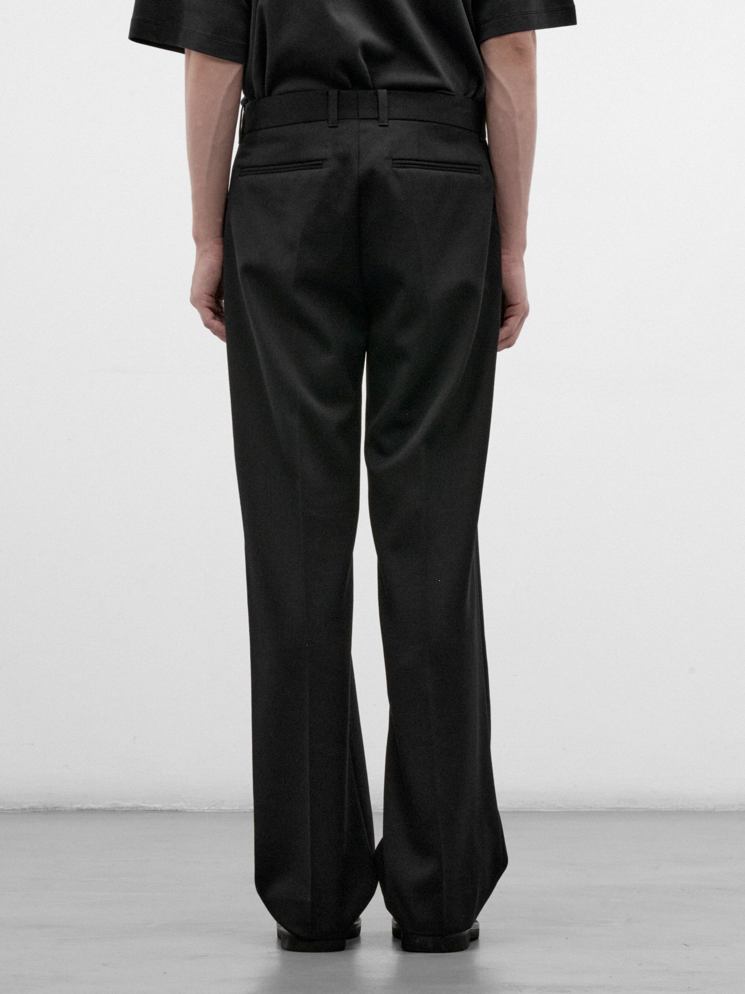 Black Wool Slack Bootcut Trousers (M4254SC-COARSE-BLACK)
