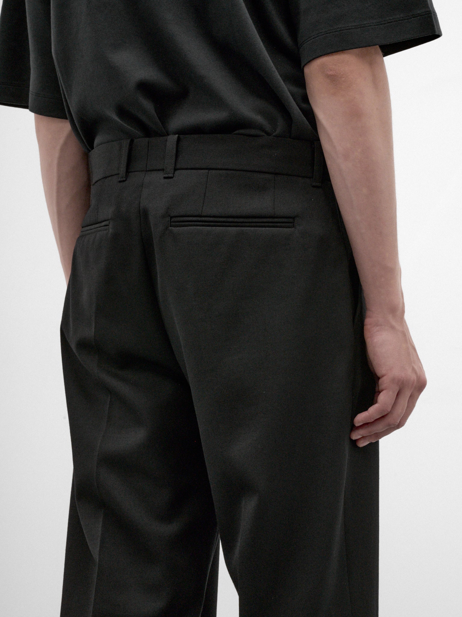 Black Wool Slack Bootcut Trousers (M4254SC-COARSE-BLACK)