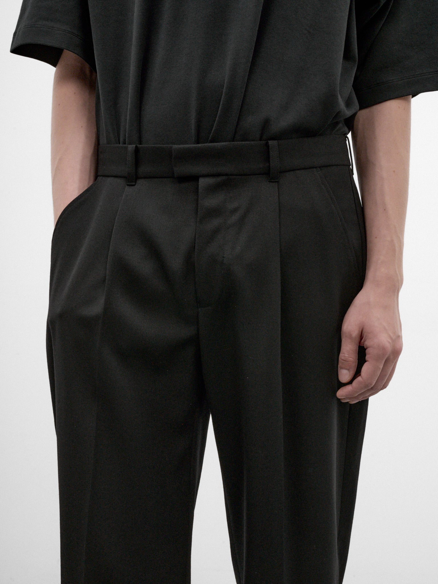 Black Wool Slack Bootcut Trousers (M4254SC-COARSE-BLACK)