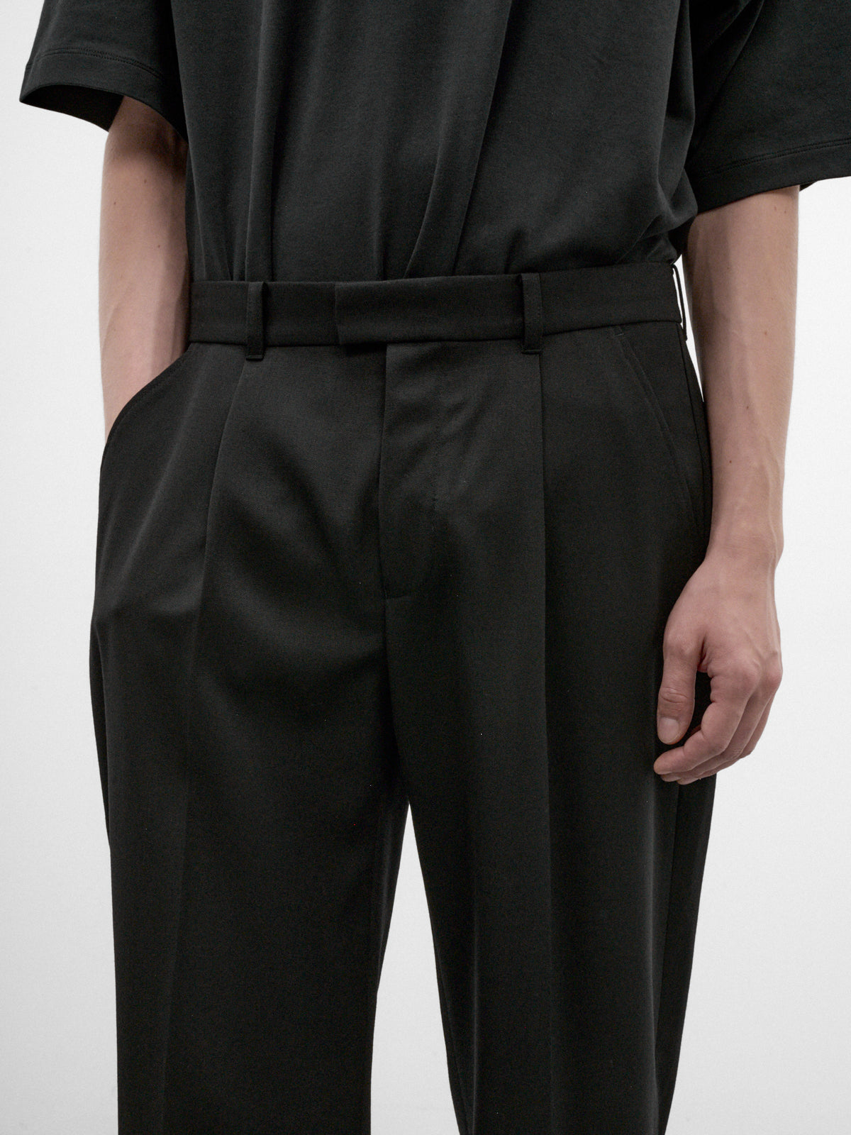 Black Wool Slack Bootcut Trousers (M4254SC-COARSE-BLACK)