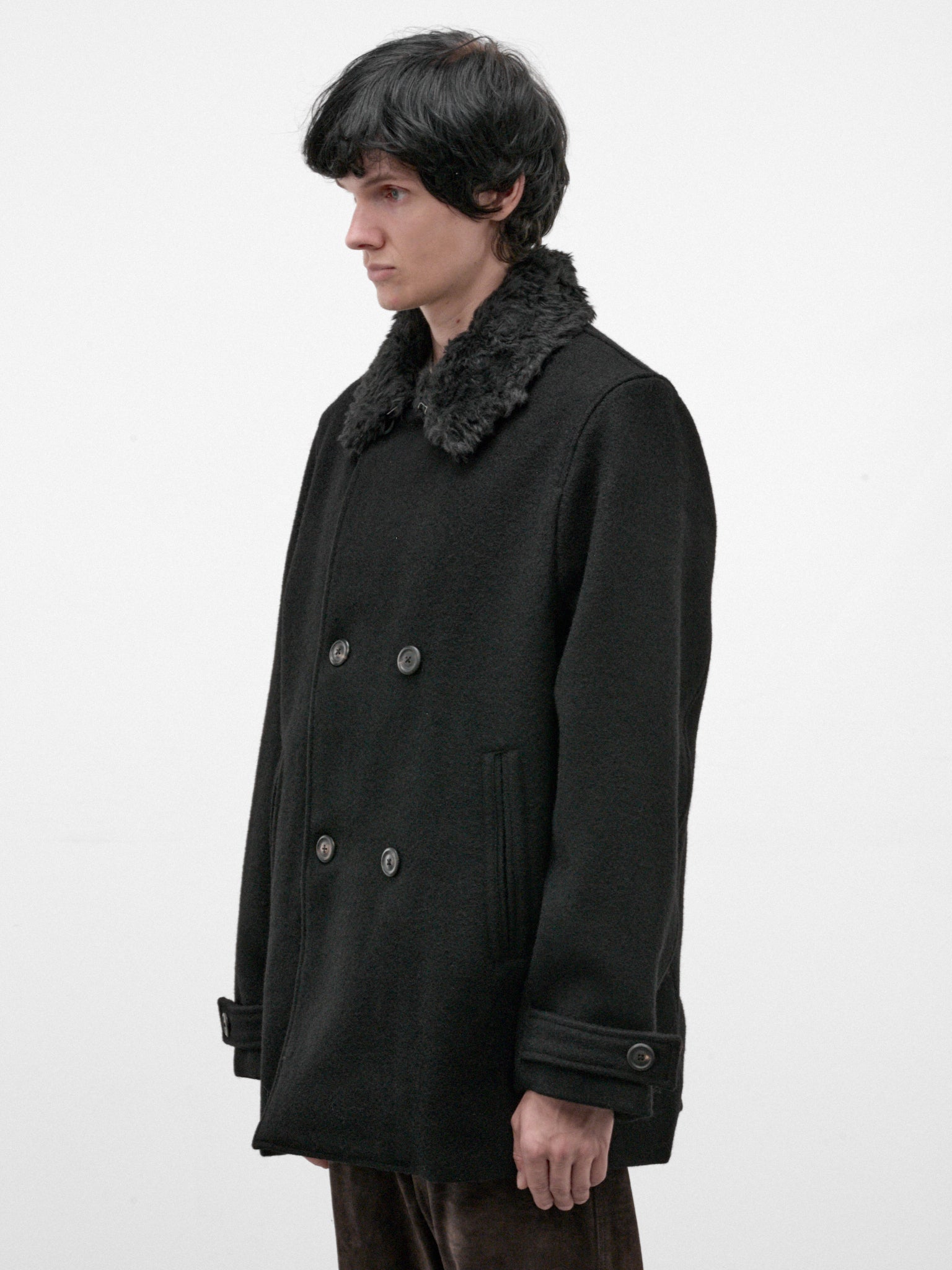 Black Wool Wage Peacoat (M4261WBS-BLACK-STAMPED)