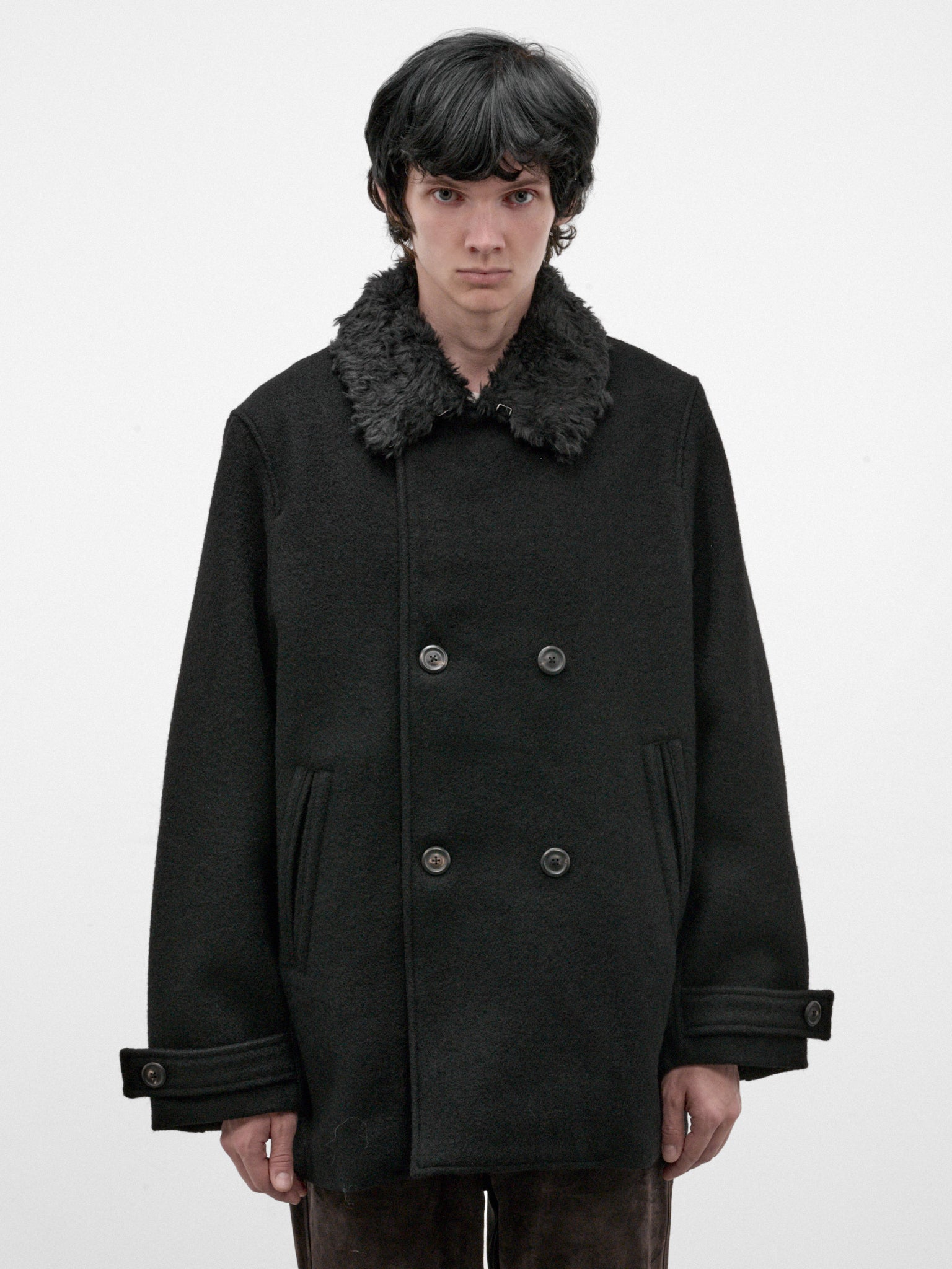 Black Wool Wage Peacoat (M4261WBS-BLACK-STAMPED)