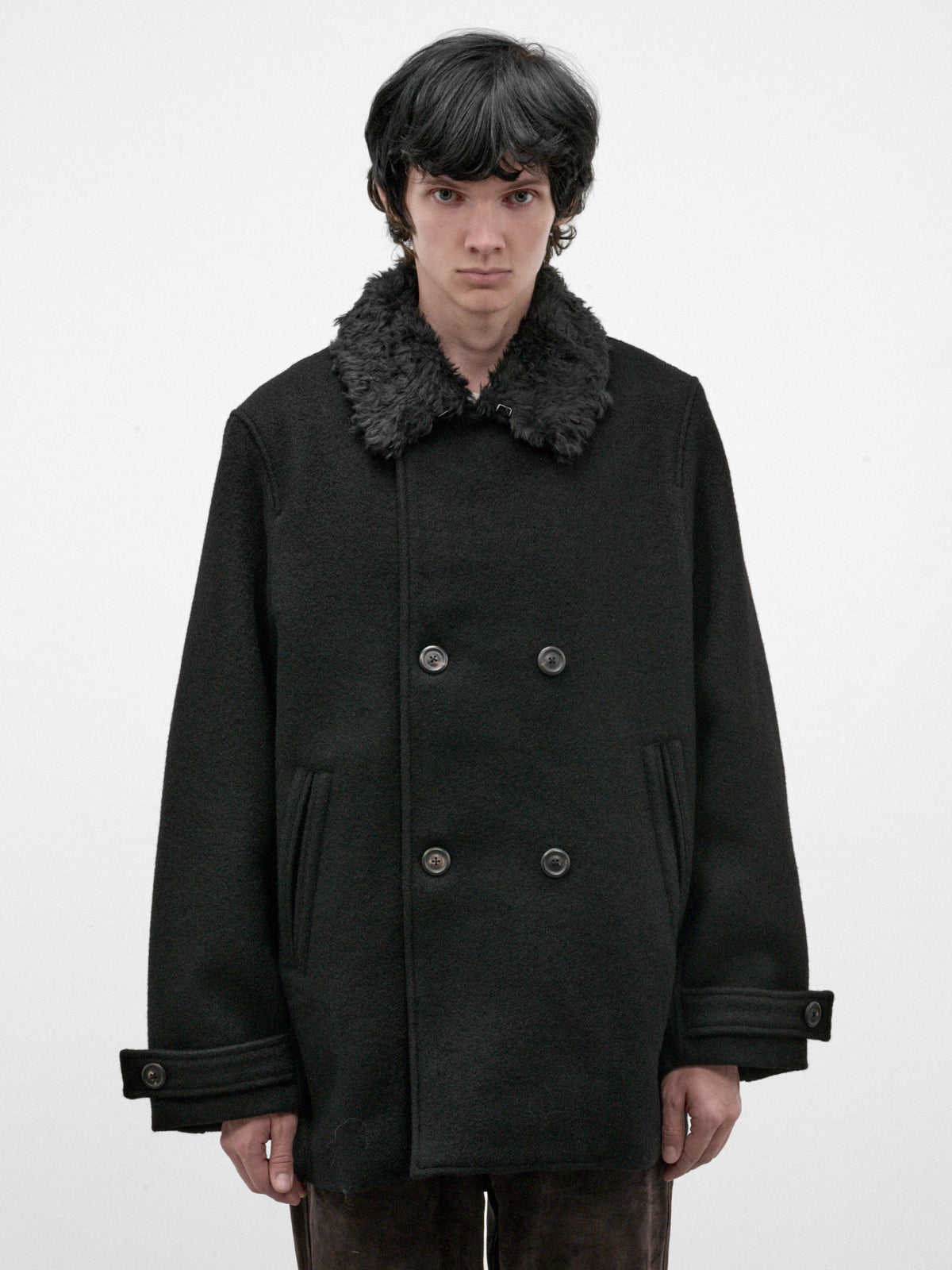 Black Wool Wage Peacoat (M4261WBS-BLACK-STAMPED)
