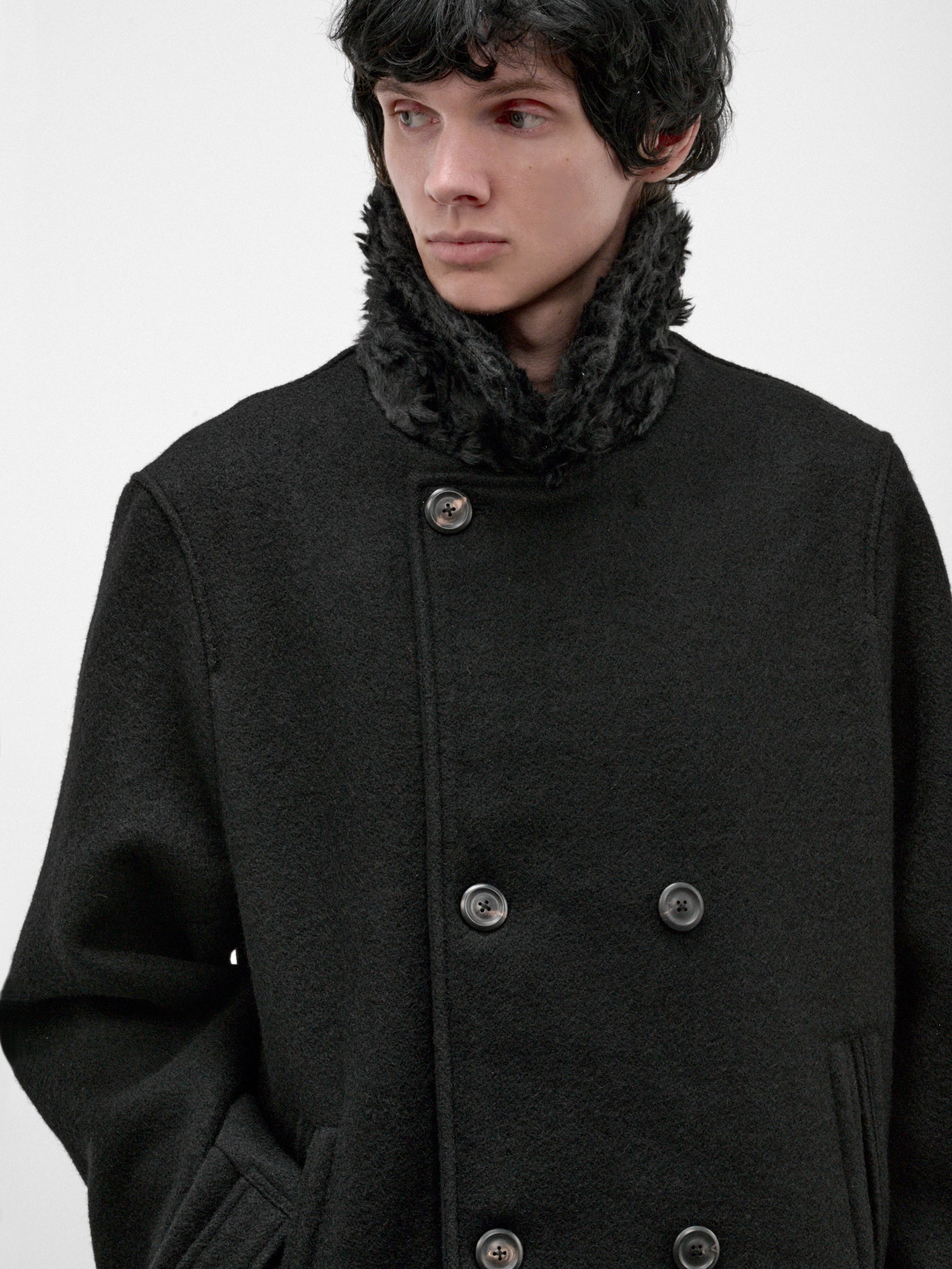 Black Wool Wage Peacoat (M4261WBS-BLACK-STAMPED)