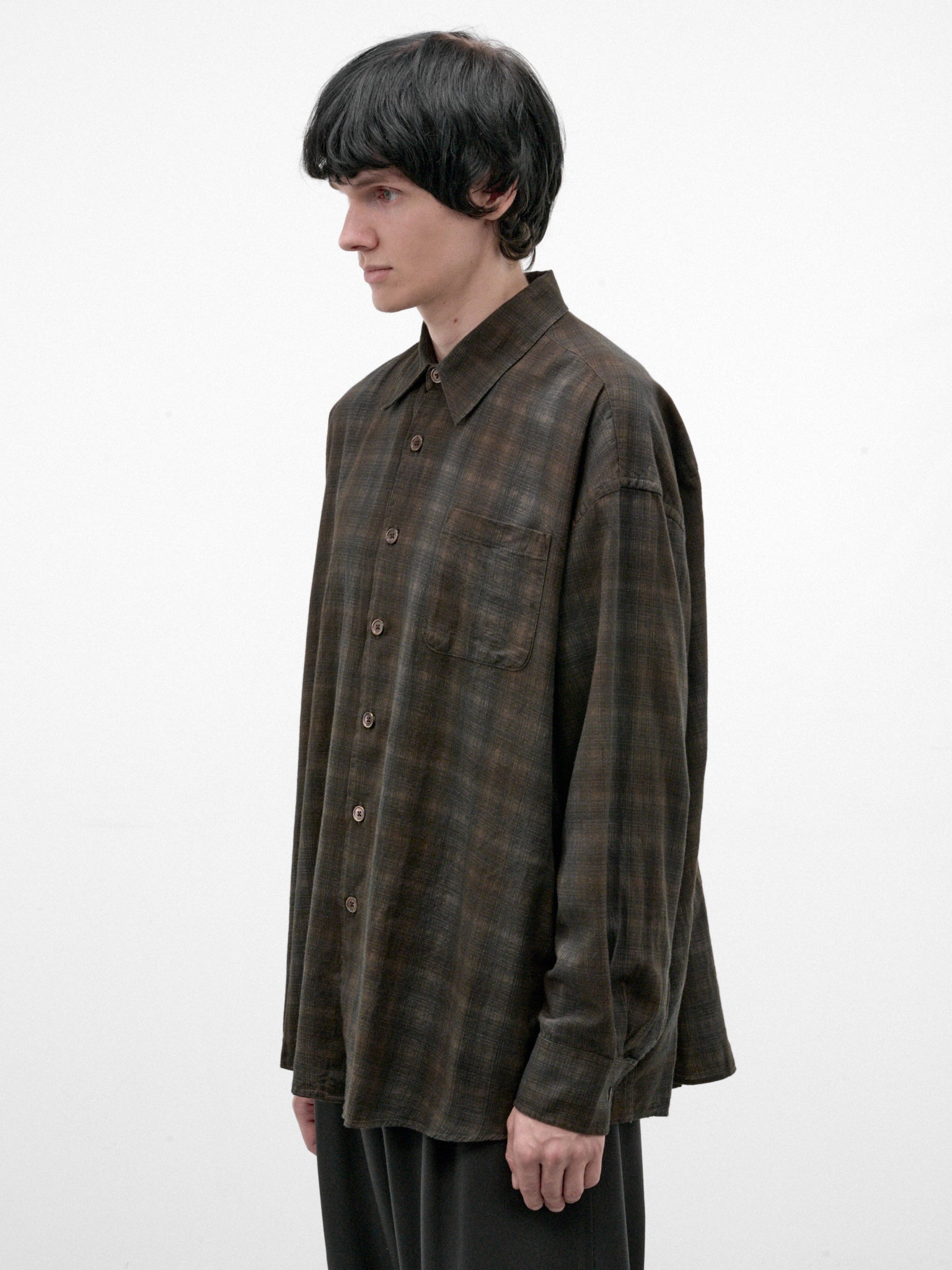 Brown Plaid Cotton Borrowed Shirt (M4262BMC-MORE-CHECK-PRINT)