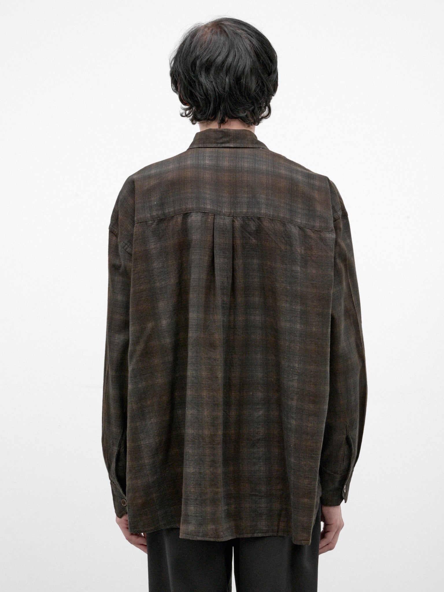 Brown Plaid Cotton Borrowed Shirt (M4262BMC-MORE-CHECK-PRINT)