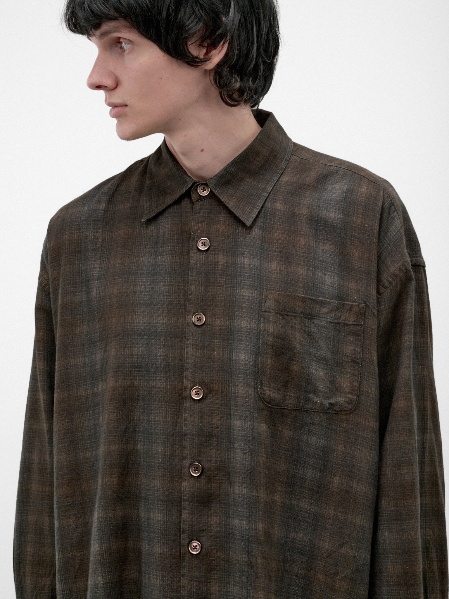 Brown Plaid Cotton Borrowed Shirt (M4262BMC-MORE-CHECK-PRINT)