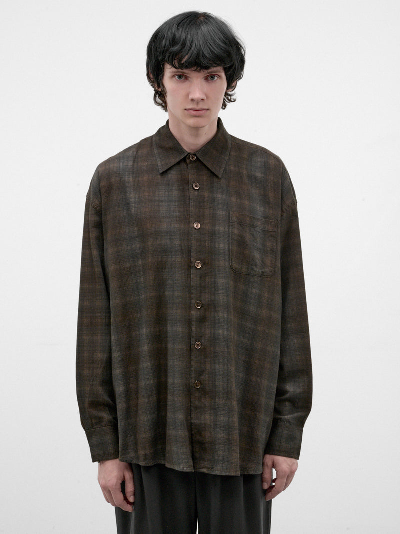 Brown Plaid Cotton Borrowed Shirt (M4262BMC-MORE-CHECK-PRINT)