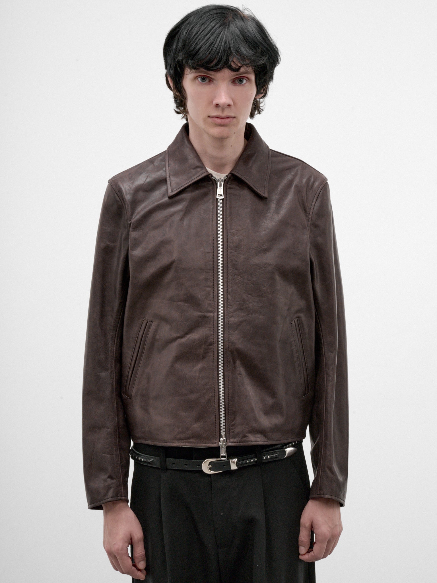 Brown Leather Mini Zip Jacket (M4269MM-MATTED-BROWN)
