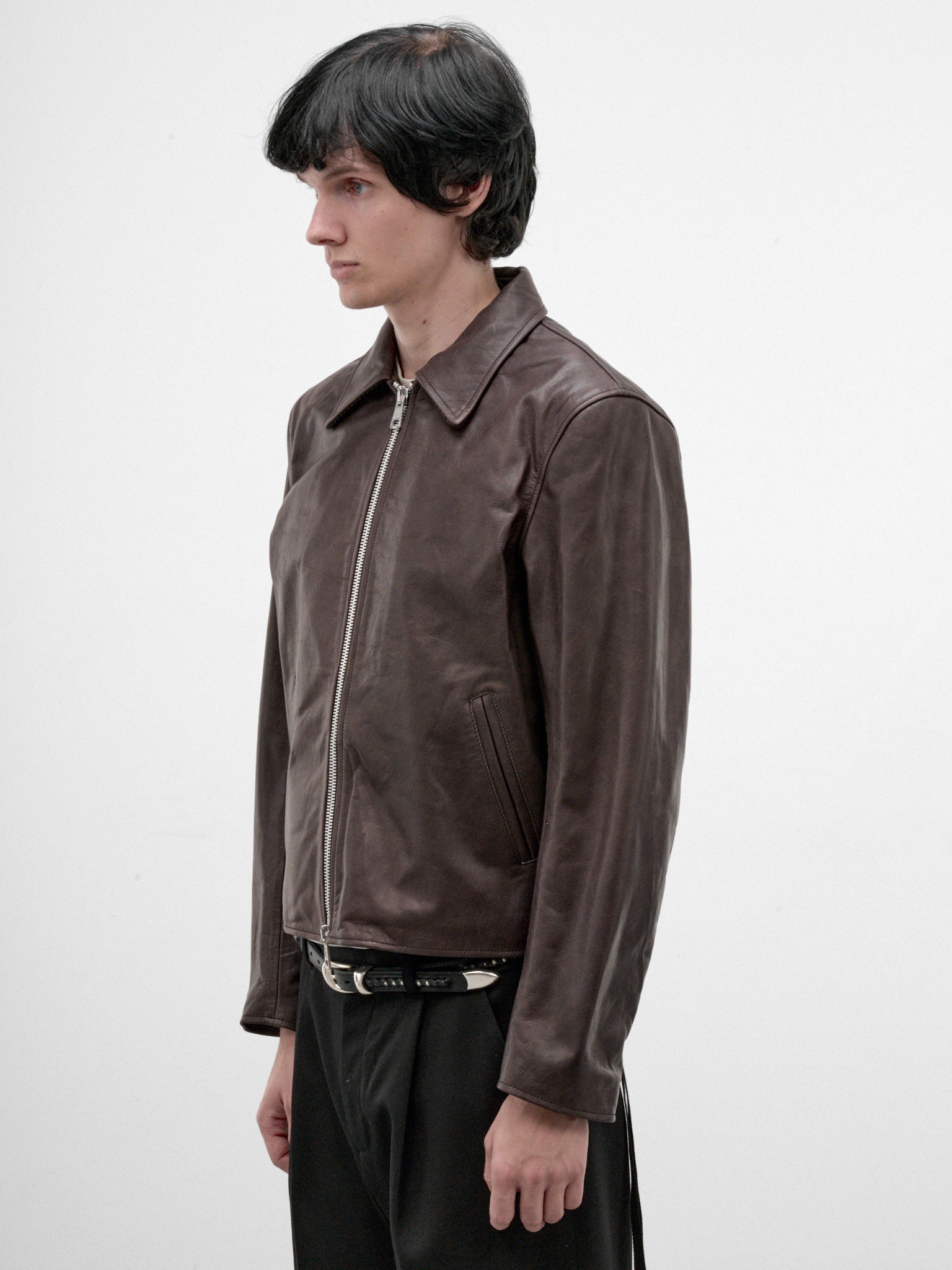 Brown Leather Mini Zip Jacket (M4269MM-MATTED-BROWN)