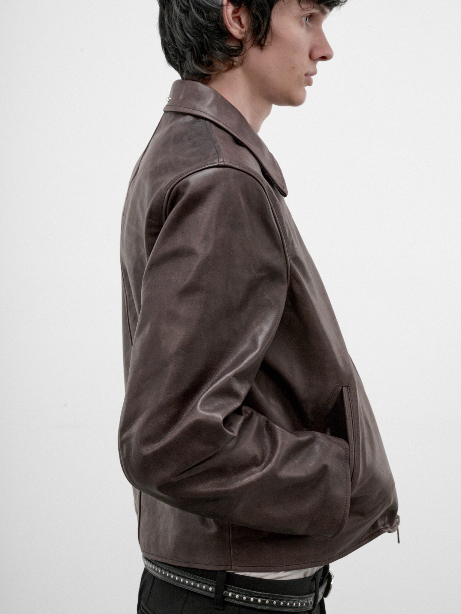 Brown Leather Mini Zip Jacket (M4269MM-MATTED-BROWN)