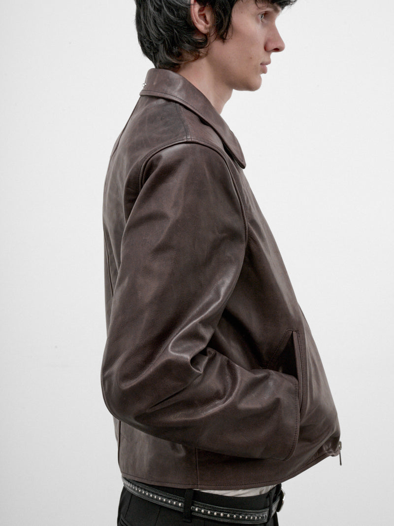 Brown Leather Mini Zip Jacket (M4269MM-MATTED-BROWN)