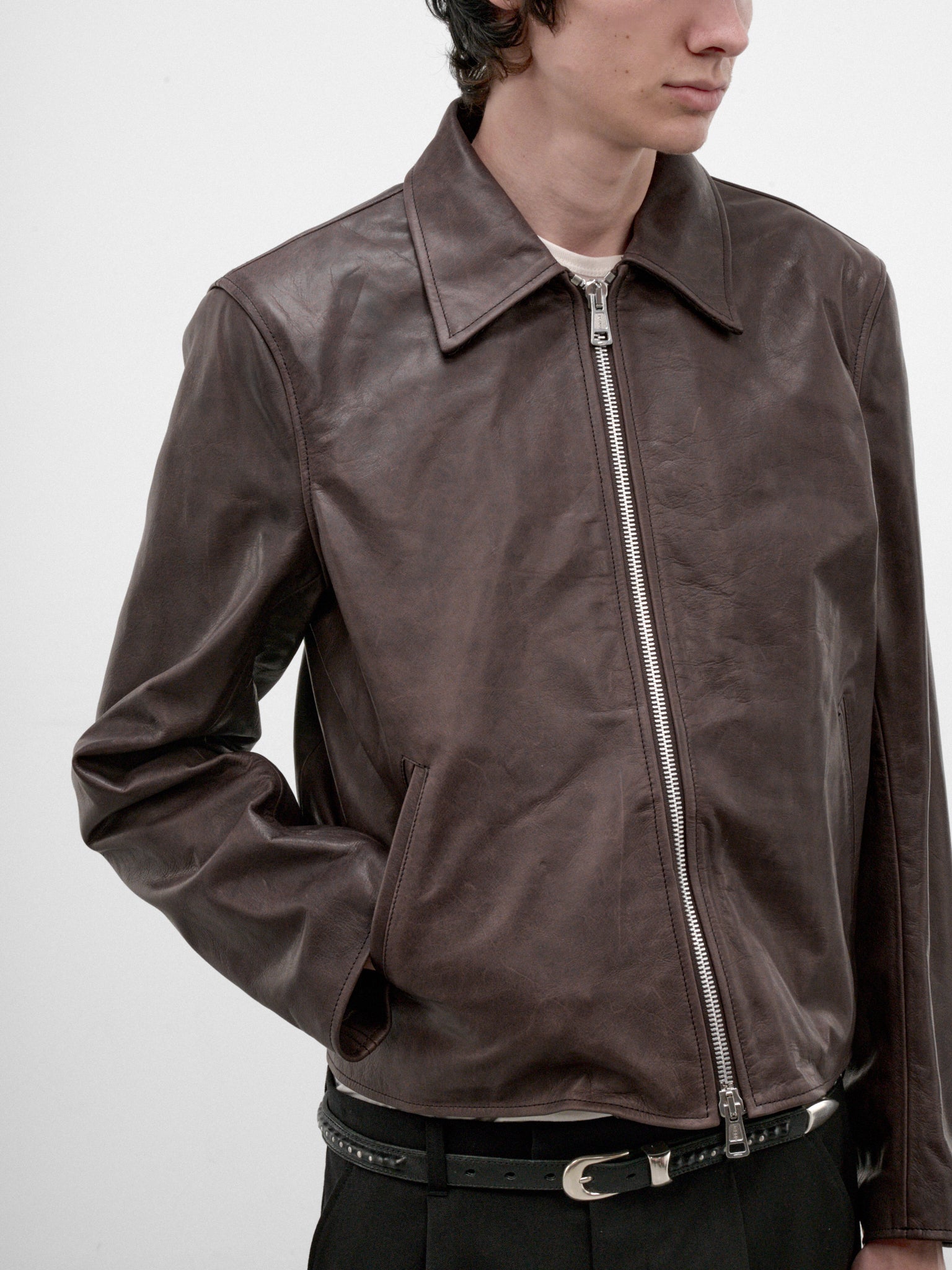 Brown Leather Mini Zip Jacket (M4269MM-MATTED-BROWN)