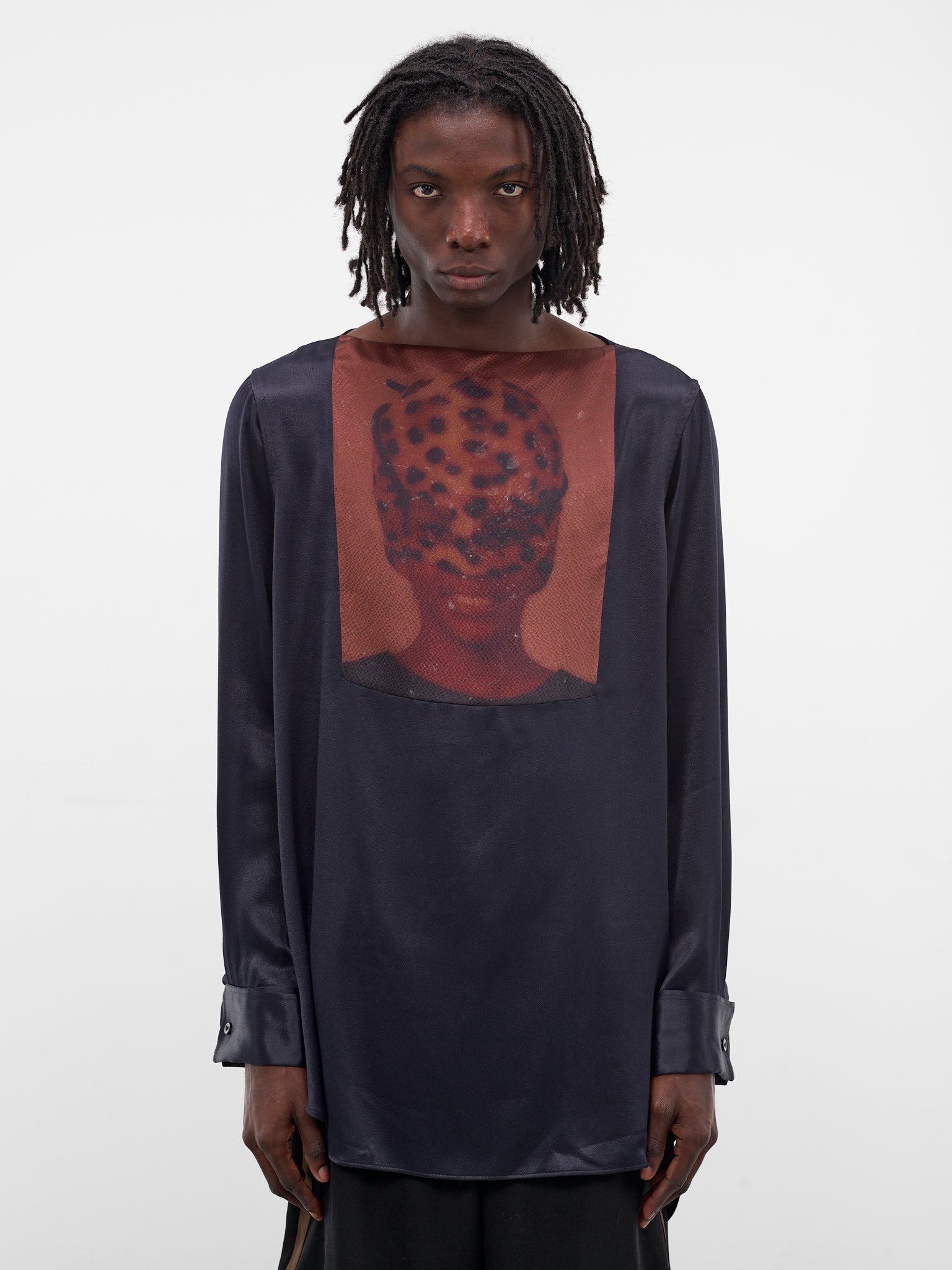 Navy Mary Graphic Silk Shirt (MA25SH11-VI01-503-NAVY-RED-PRI)