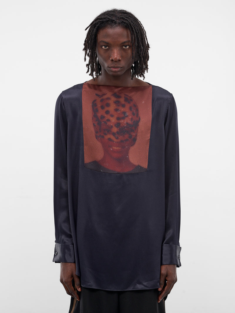 Navy Mary Graphic Silk Shirt (MA25SH11-VI01-503-NAVY-RED-PRI)