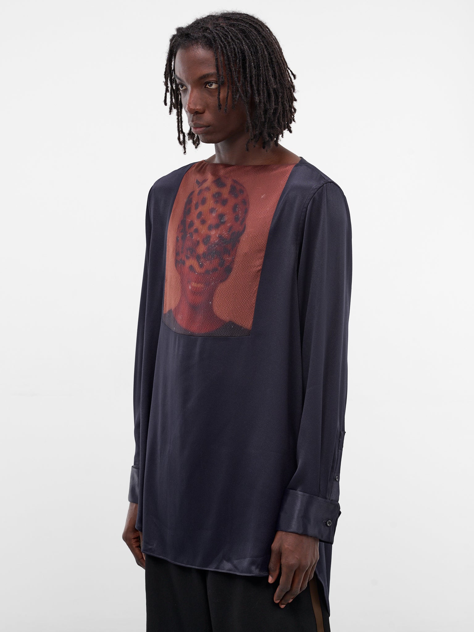 Navy Mary Graphic Silk Shirt (MA25SH11-VI01-503-NAVY-RED-PRI)