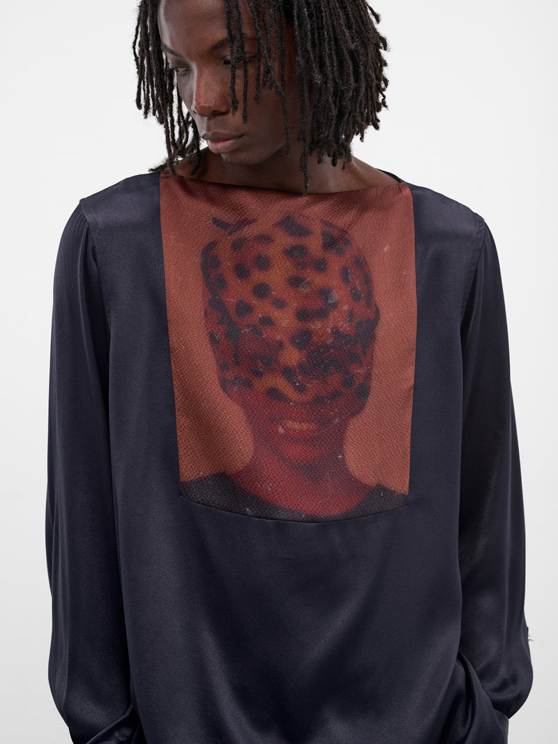 Navy Mary Graphic Silk Shirt (MA25SH11-VI01-503-NAVY-RED-PRI)