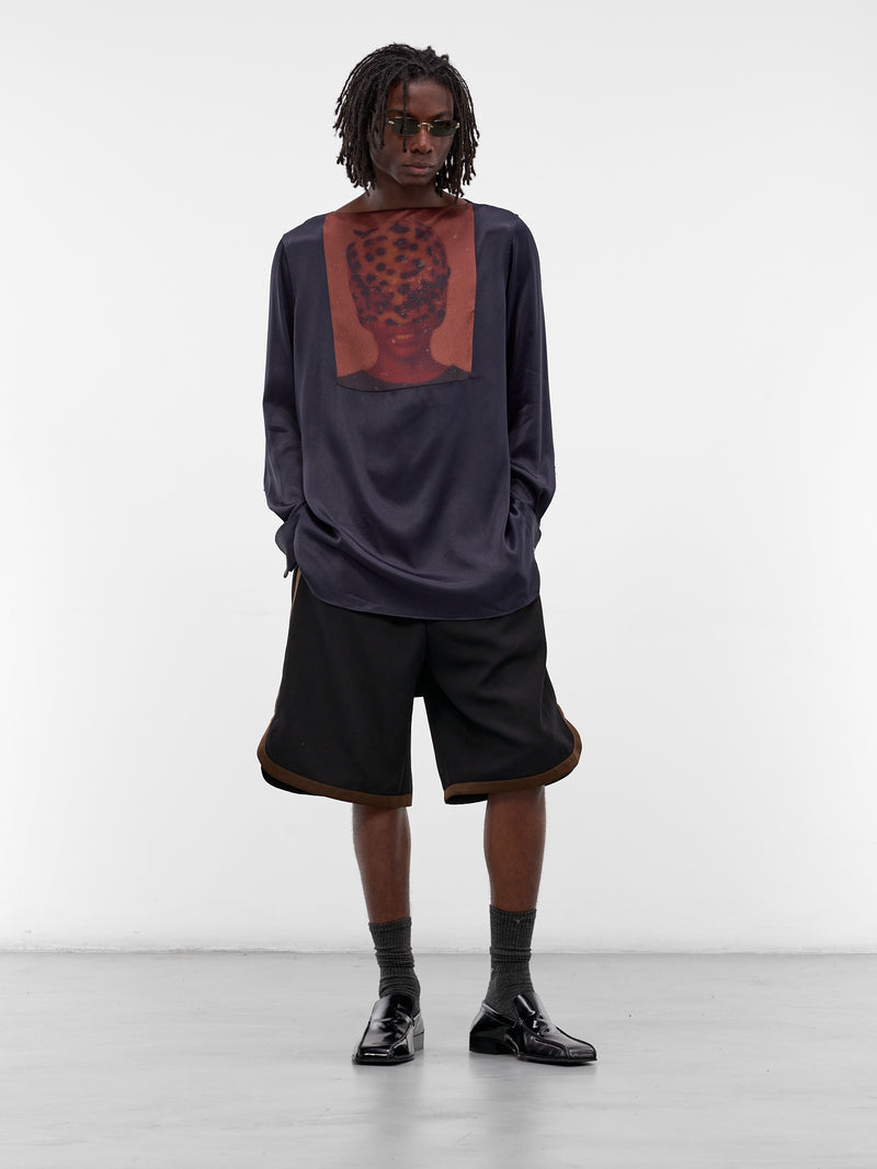 Navy Mary Graphic Silk Shirt (MA25SH11-VI01-503-NAVY-RED-PRI)