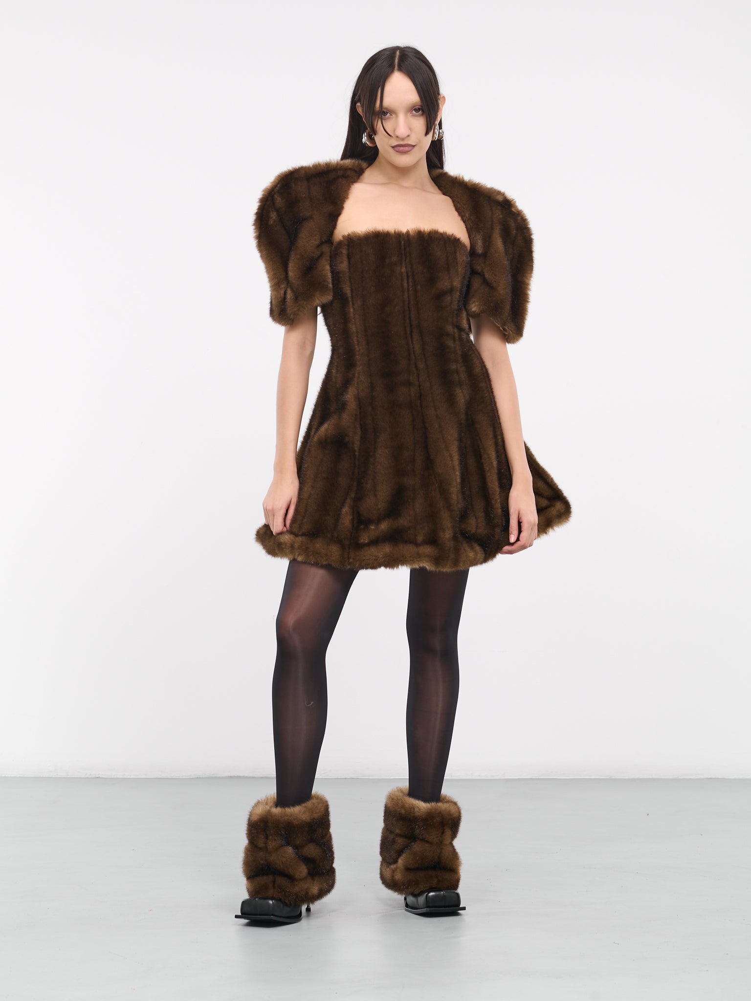 Faux Fur Mini Dress (NLFD01-BROWN)