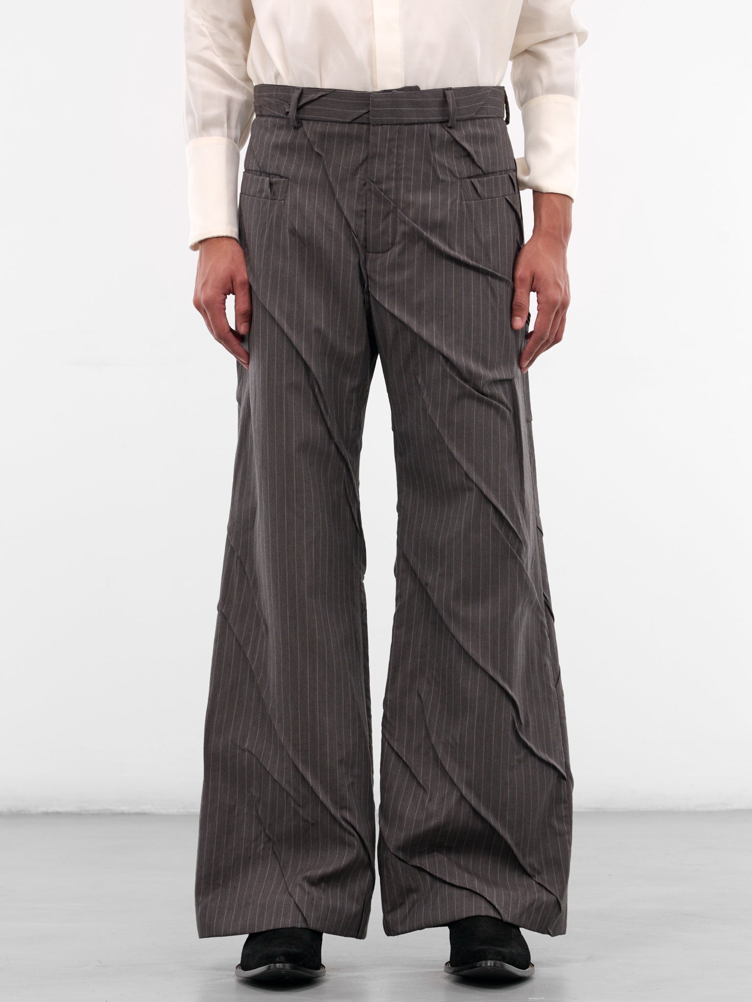 Gray Maestria Pleated Pinstripe Trousers (MAESTRIA-PANTS-PINSTRIPED-GREY)