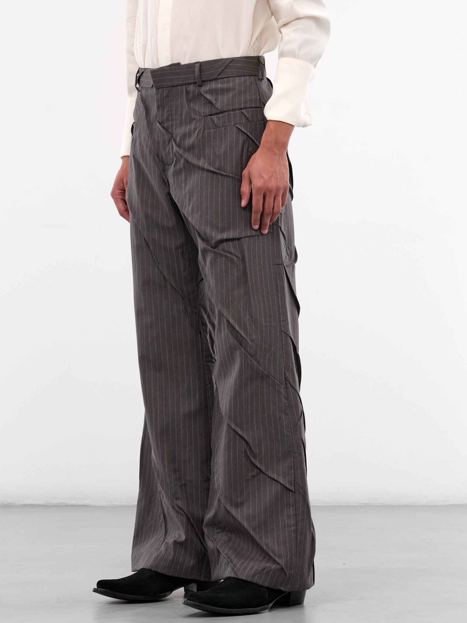 Gray Maestria Pleated Pinstripe Trousers (MAESTRIA-PANTS-PINSTRIPED-GREY)