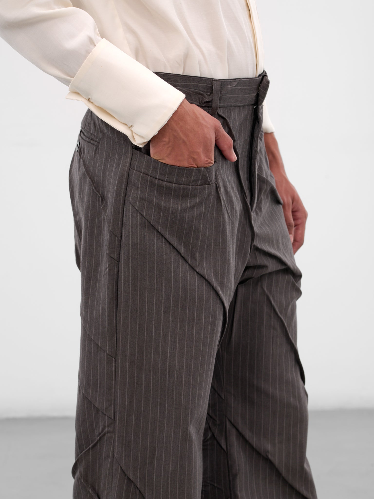 Gray Maestria Pleated Pinstripe Trousers (MAESTRIA-PANTS-PINSTRIPED-GREY)