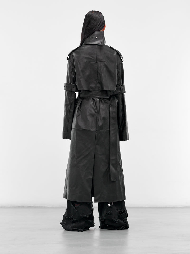 Black Leather Thierry Trench Coat (MAT01C201-SCLERA-BLACK)
