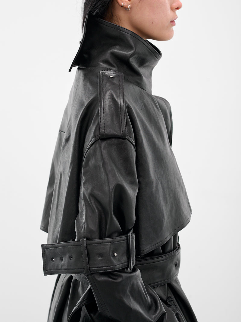 Black Leather Thierry Trench Coat (MAT01C201-SCLERA-BLACK)