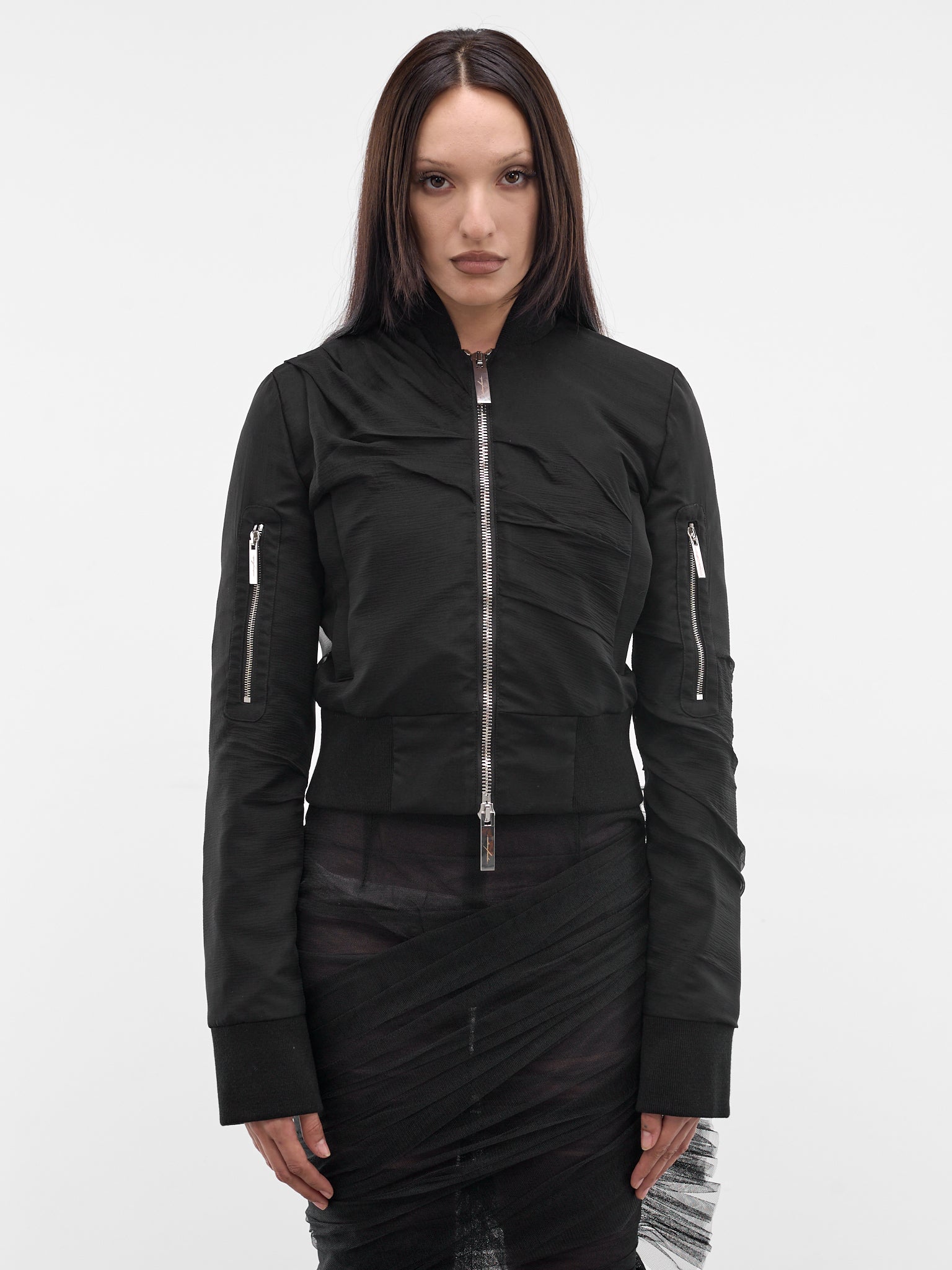 Black Jade Cropped Bomber Jacket (MAT02J105-SCLERA-BLACK)