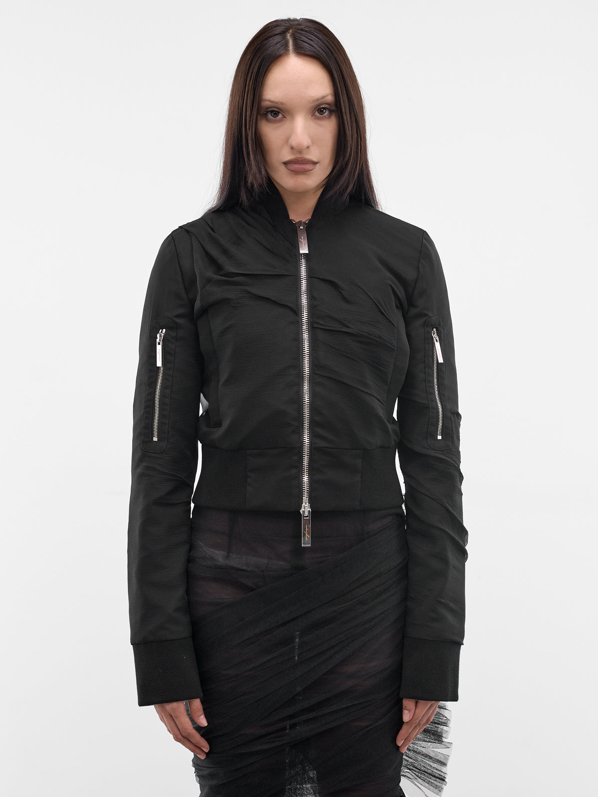 Black Jade Cropped Bomber Jacket (MAT02J105-SCLERA-BLACK)
