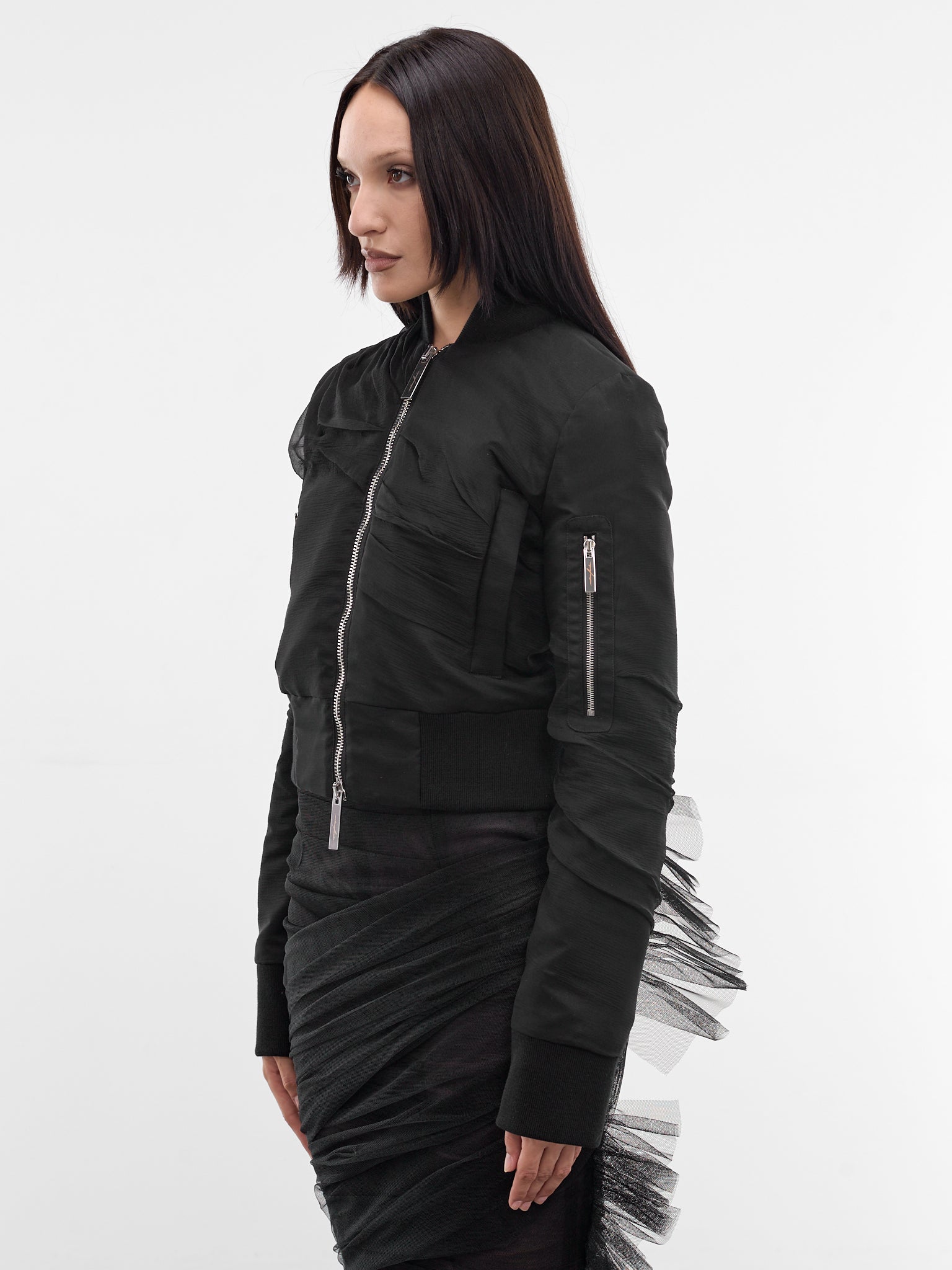 Black Jade Cropped Bomber Jacket (MAT02J105-SCLERA-BLACK)