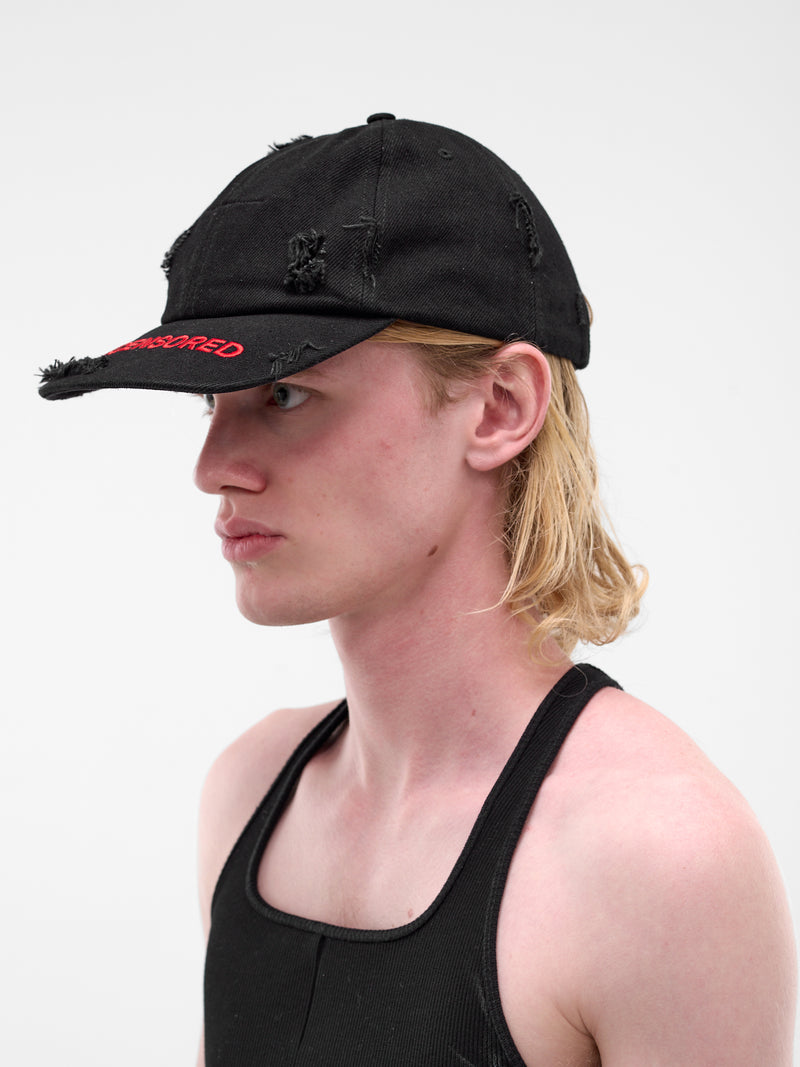Black Distressed Uncensored Embroidery Hat (MAT02K033-SCLERA-BLACK)