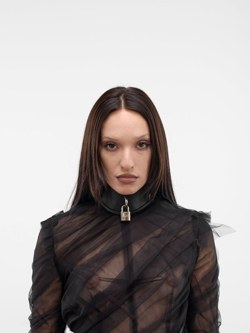 Black Molinier Padlock Leather Collar (MAT02K040-SCLERA-BLACK)