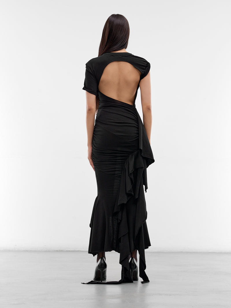 Black Asymmetric Draped T Dress (MAT02O104-SCLERA-BLACK)