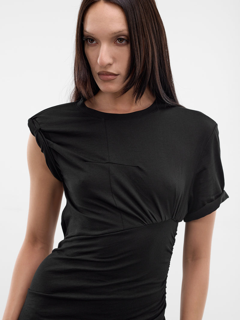 Black Asymmetric Draped T Dress (MAT02O104-SCLERA-BLACK)