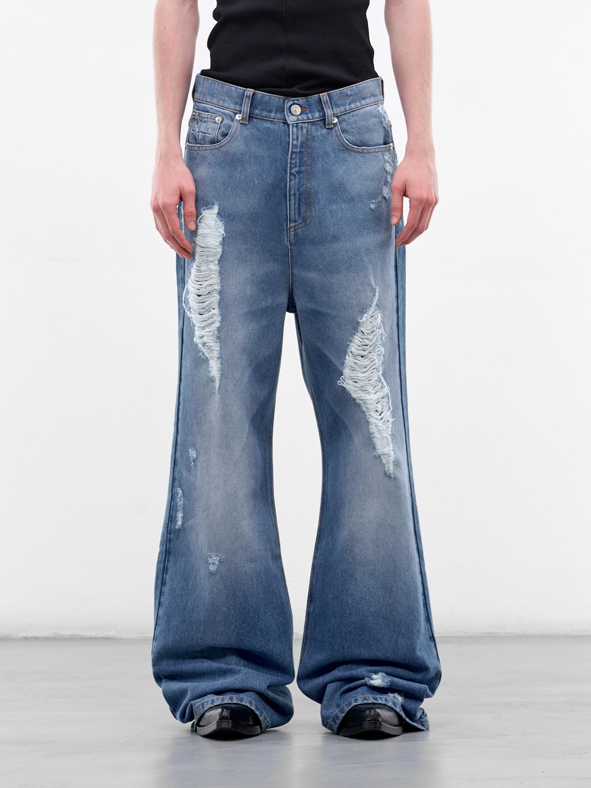 Blue Distressed Denim Slack Jeans (MAT02P004-BLUE)