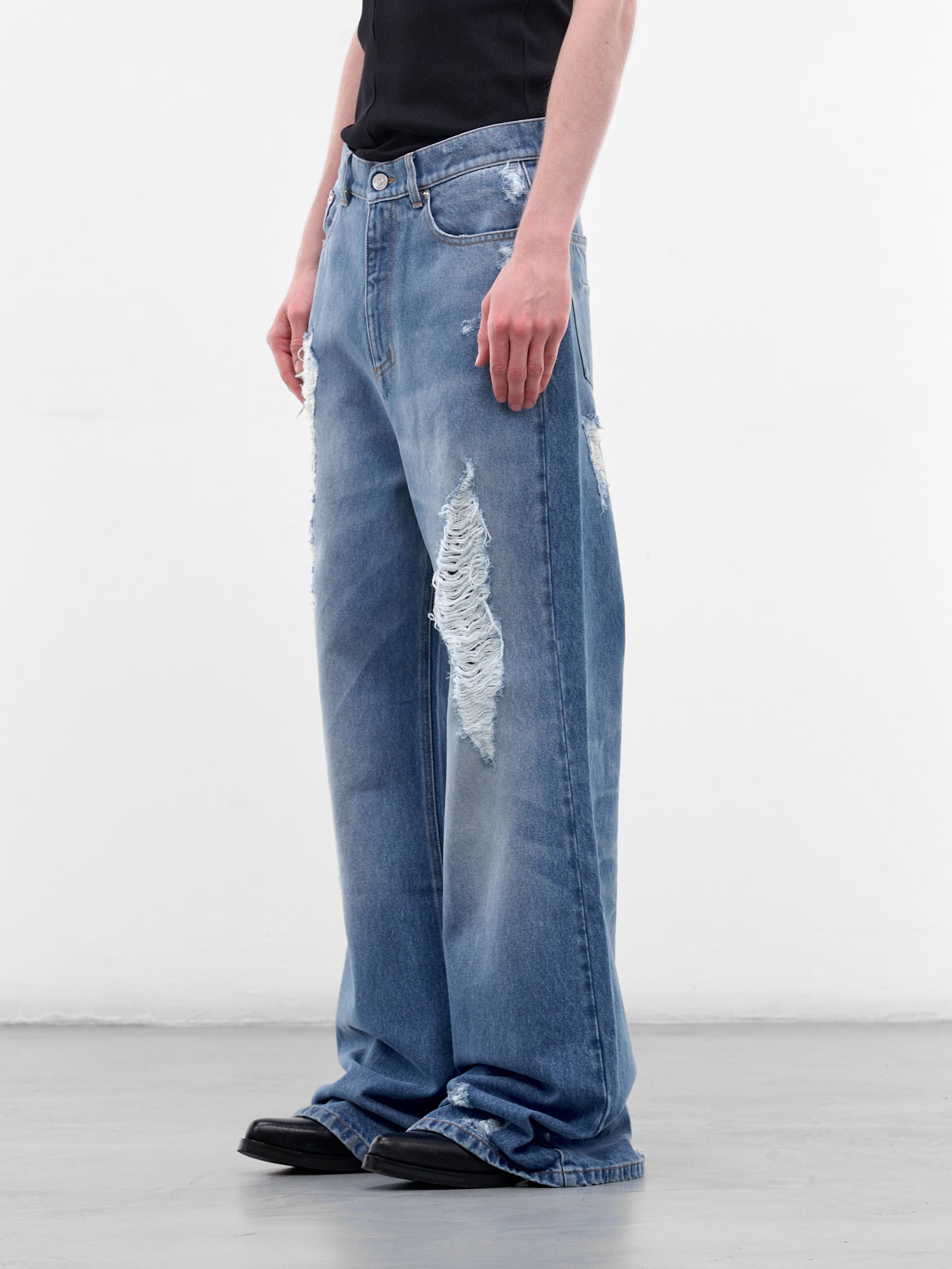 Blue Distressed Denim Slack Jeans (MAT02P004-BLUE)