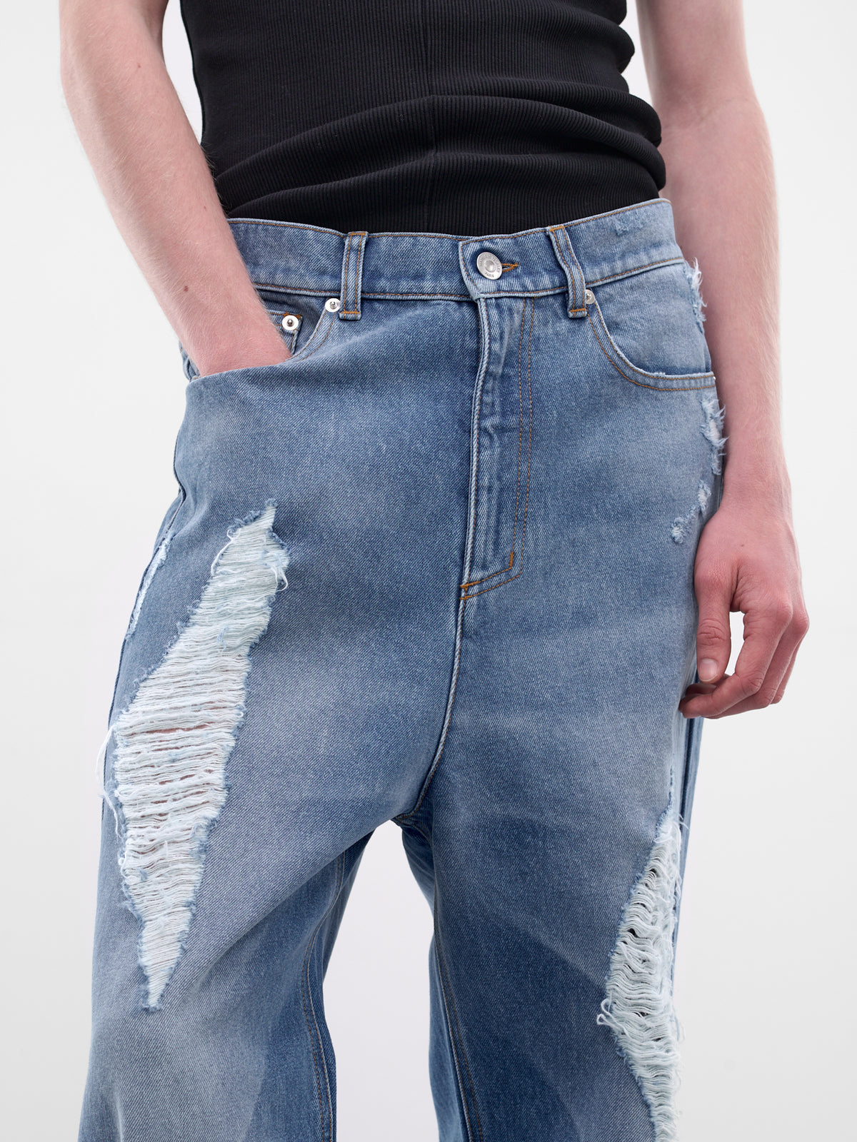Blue Distressed Denim Slack Jeans (MAT02P004-BLUE)