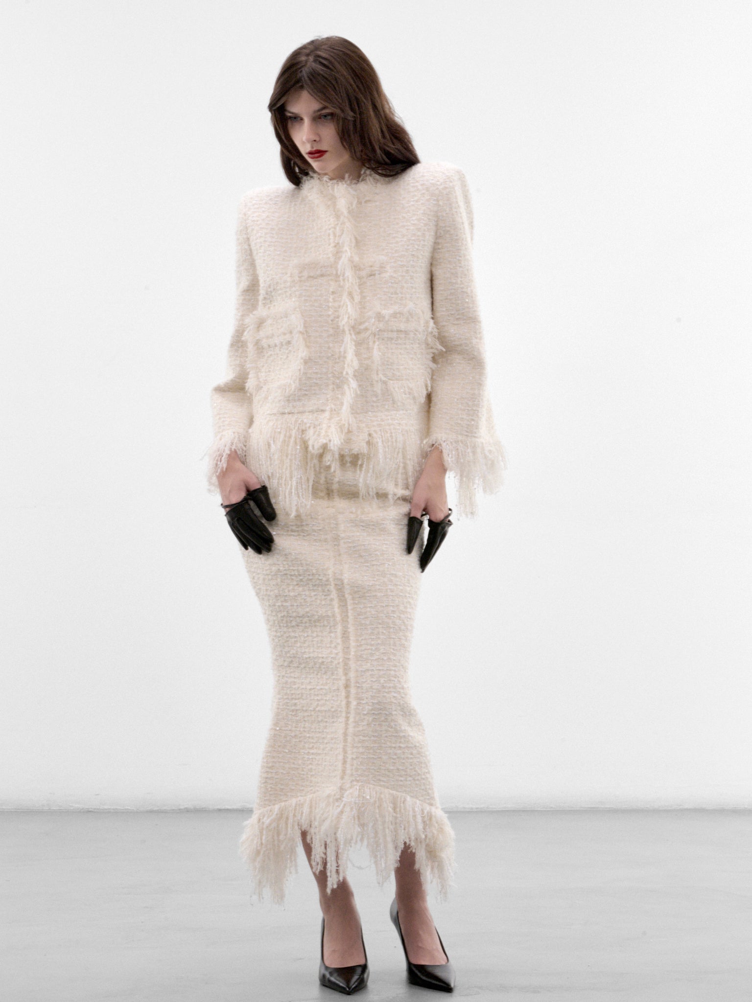 Mademoiselle Ivory Tweed Skirt (MAT03S102-TOFU)