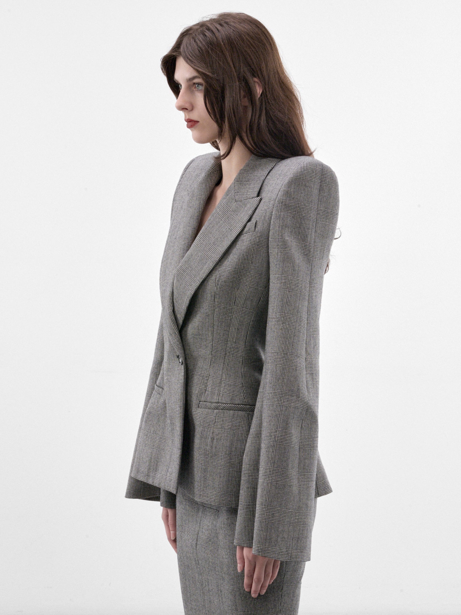 Madame H. Gray Wool Blazer (MAT03J111-PRINCE-OF-WALES-GRAY)