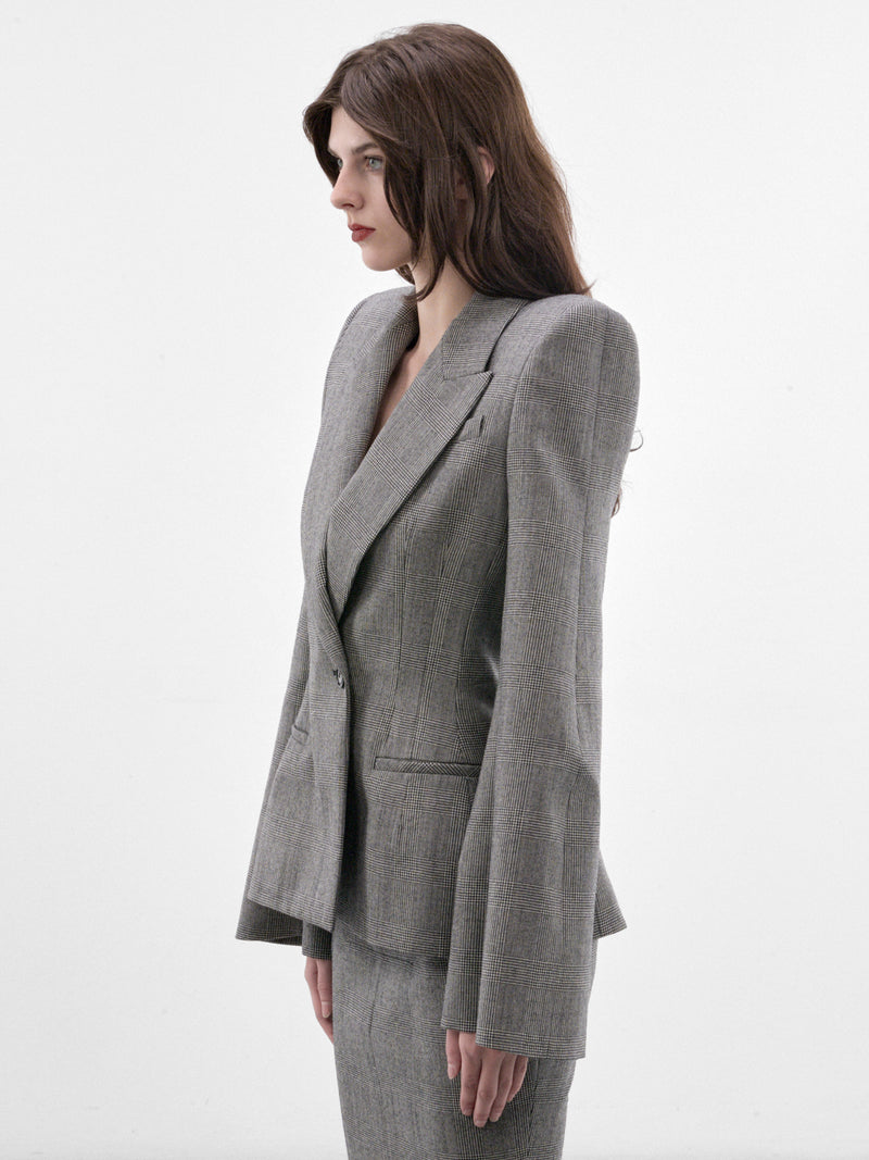 Madame H. Gray Wool Blazer (MAT03J111-PRINCE-OF-WALES-GRAY)
