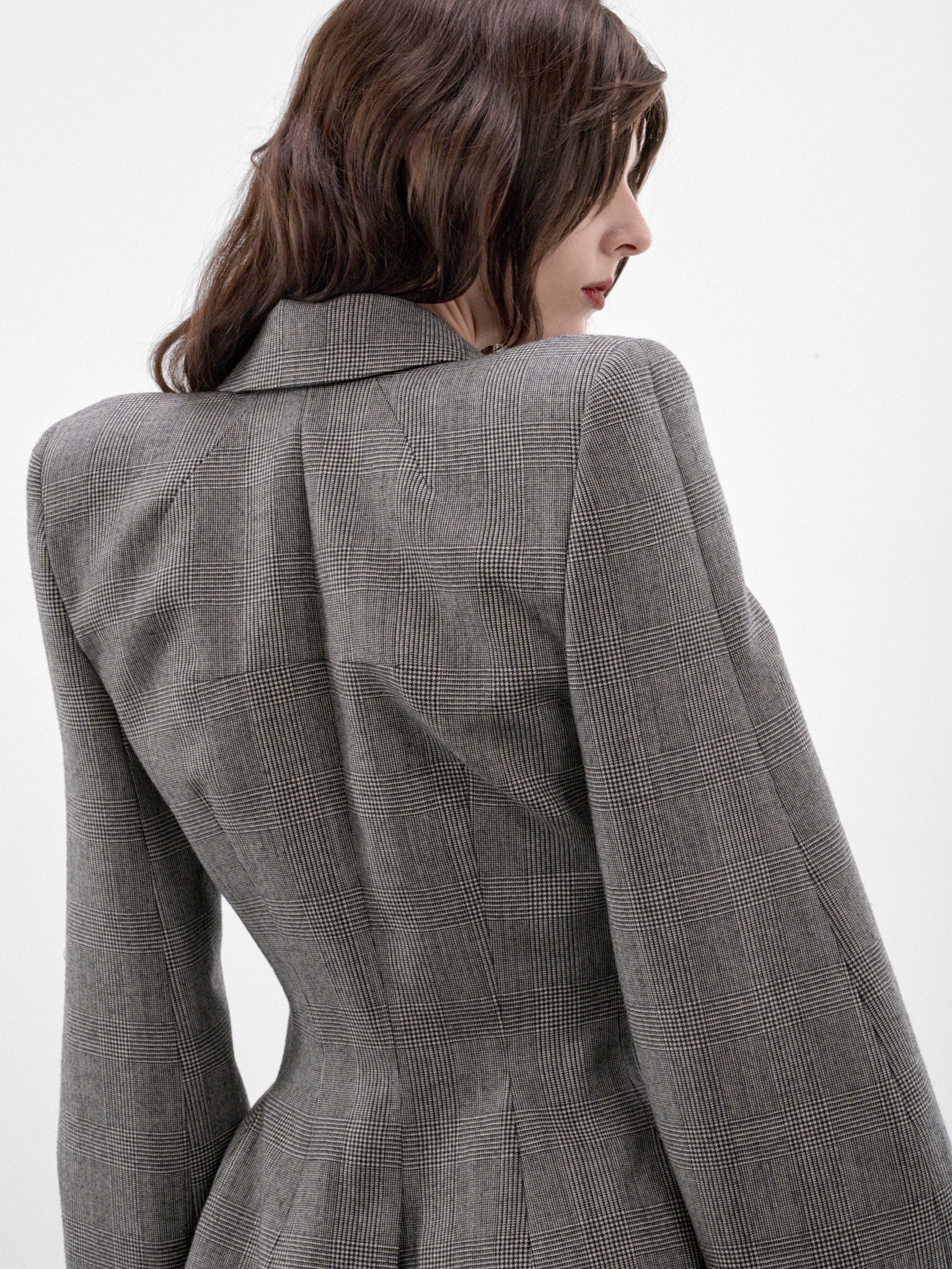 Madame H. Gray Wool Blazer (MAT03J111-PRINCE-OF-WALES-GRAY)