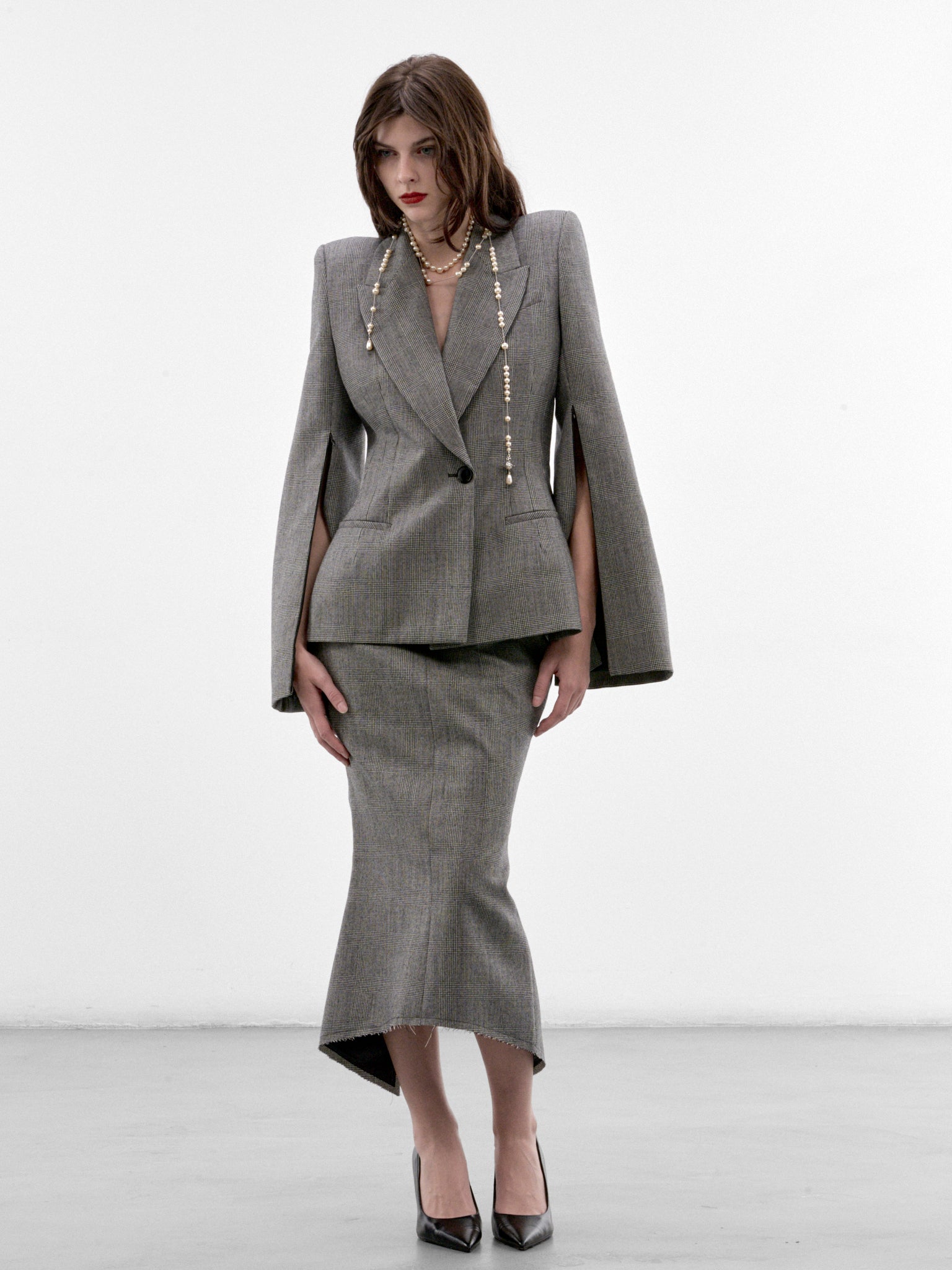 Madame R. Gray Checked Skirt (MAT03S111-PRINCE-OF-WALES-GRAY)