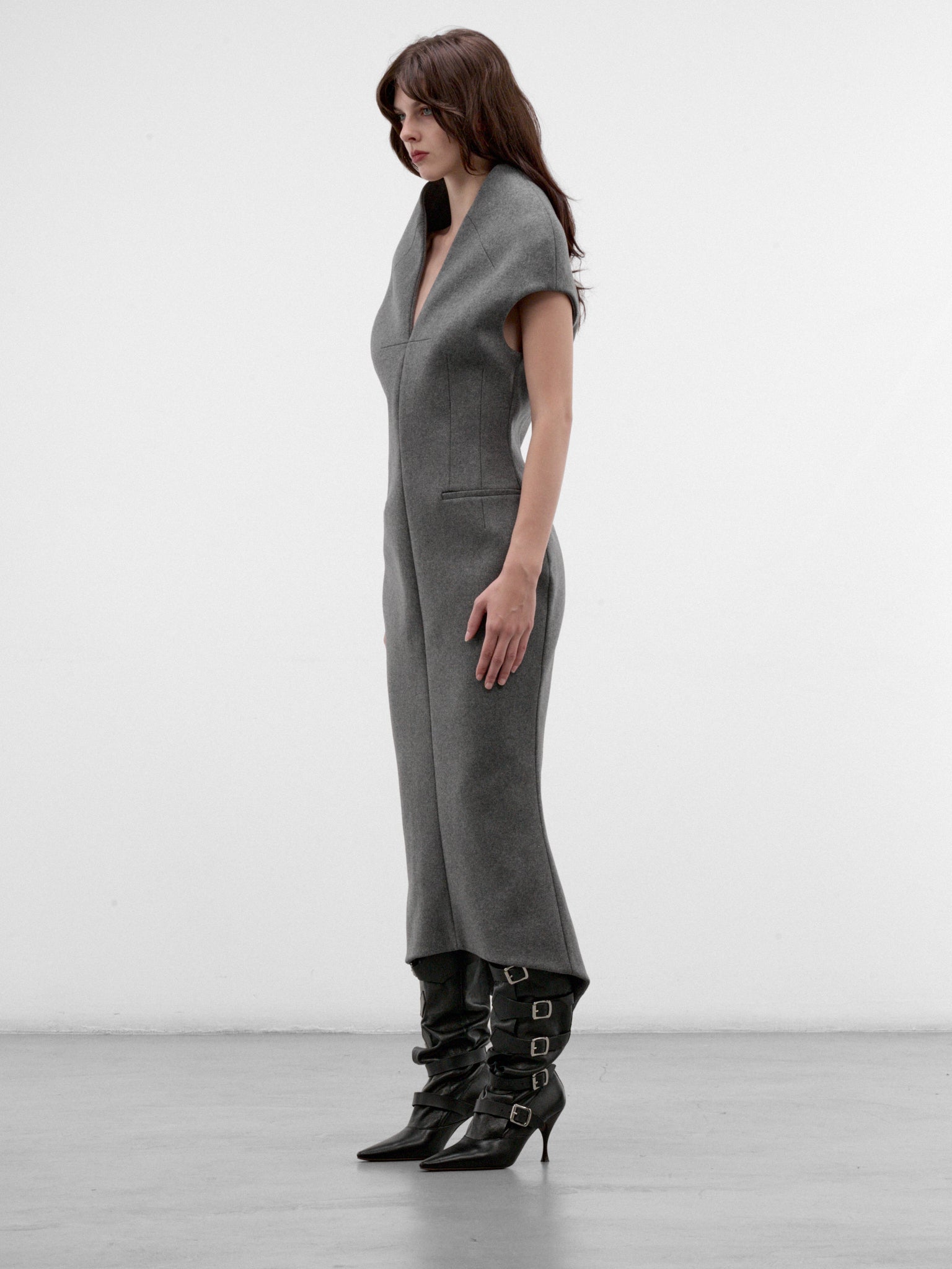Gray Sculptural Sleeveless Maxi Dress (MAT03O101-GRAY)