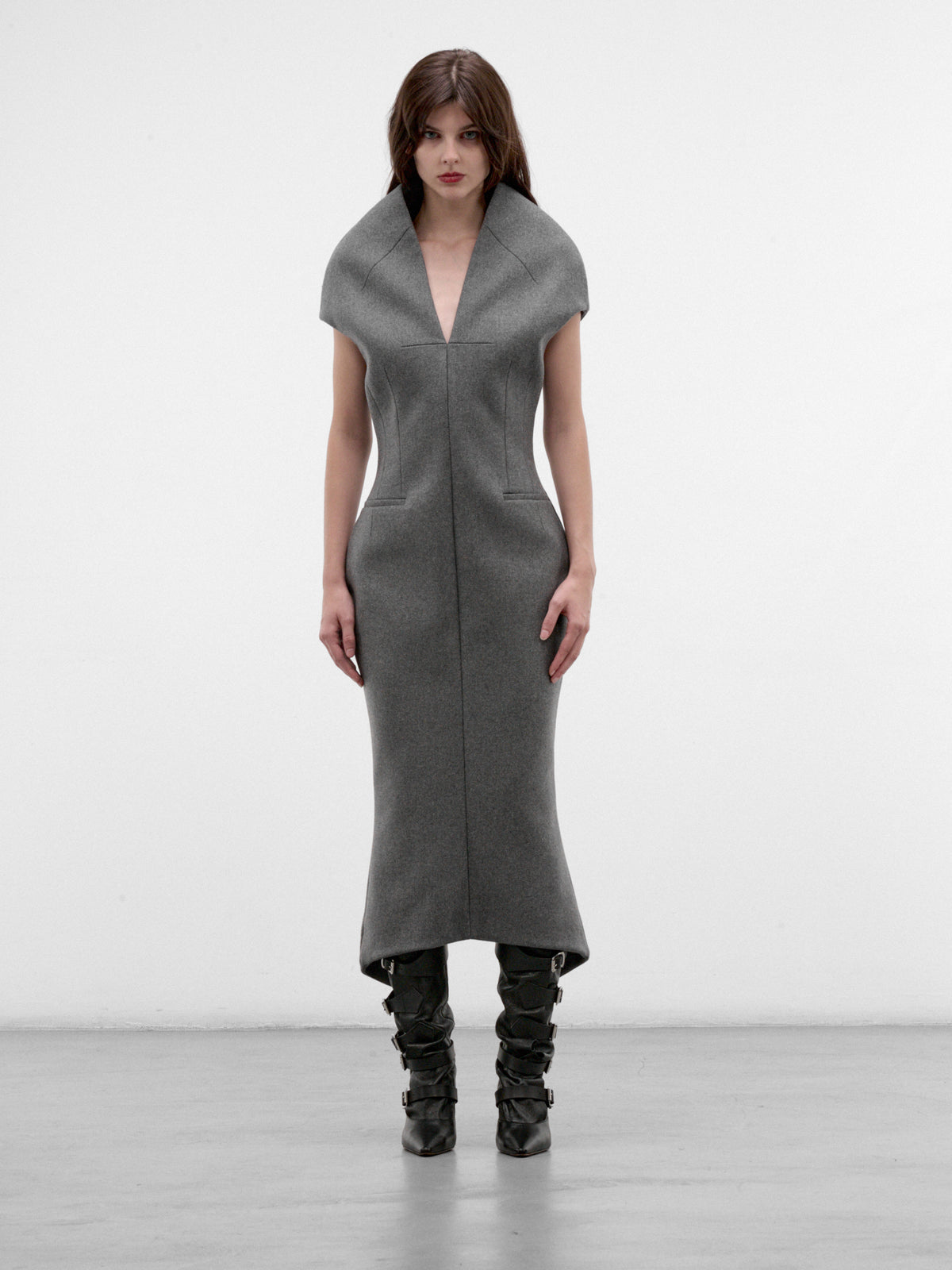 Gray Sculptural Sleeveless Maxi Dress (MAT03O101-GRAY)